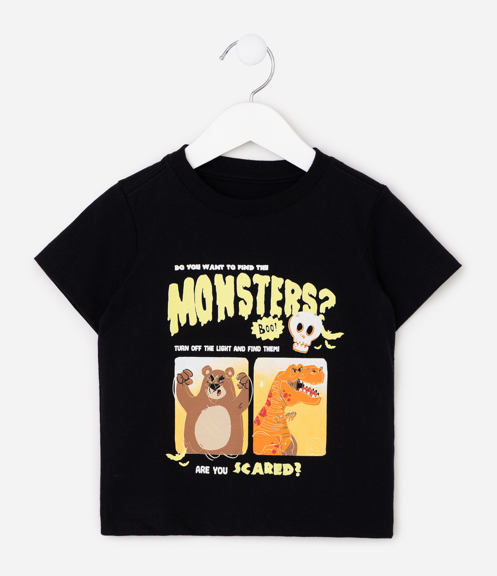 Camiseta Infantil Monsters Brilha no Escuro - Tam 1 a 6 Anos Preto 4