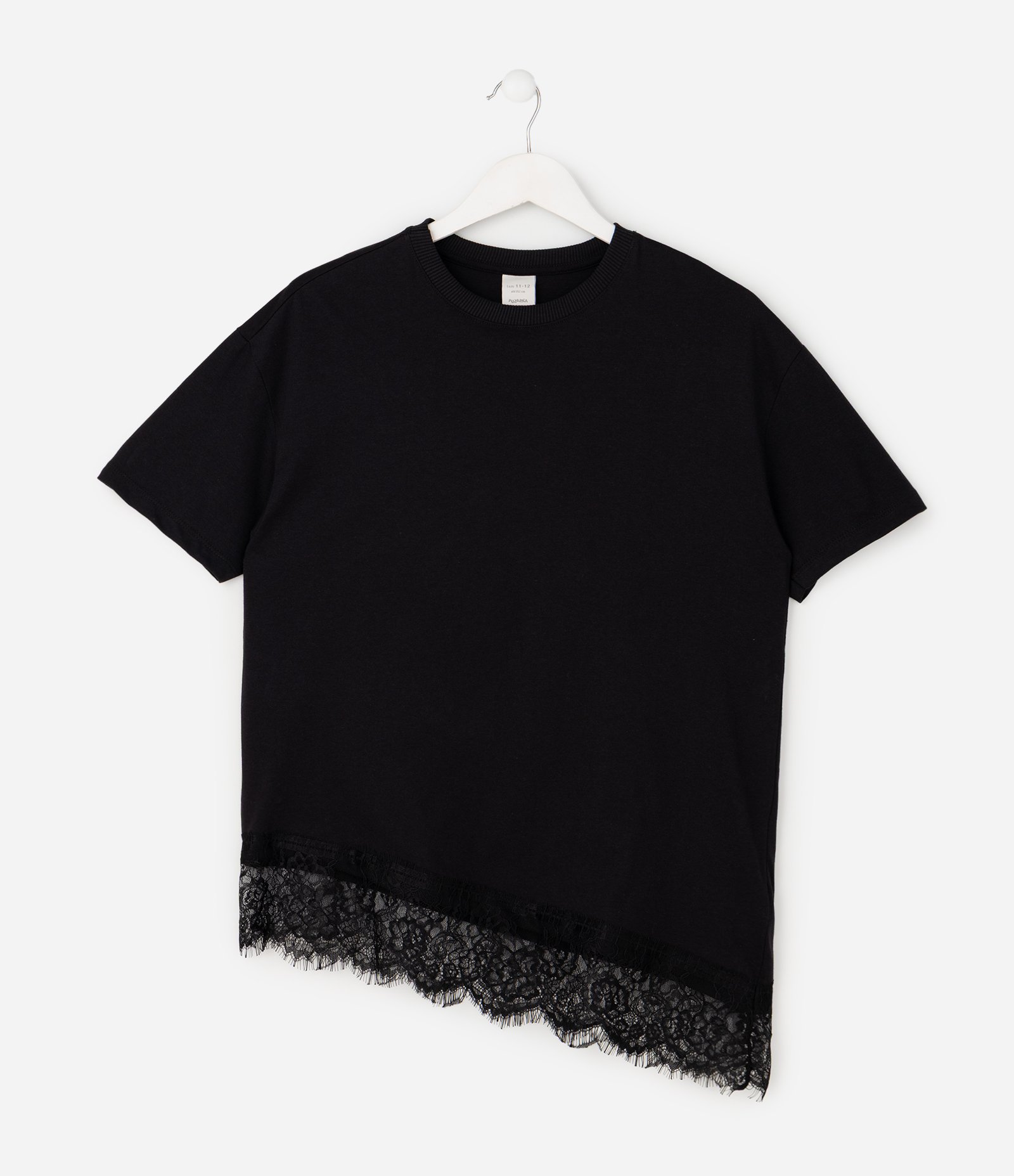 Camiseta Infantil Em Algodão Assimétrica Com Renda Na Barra - Tam 5 a 16 Anos Preto 3