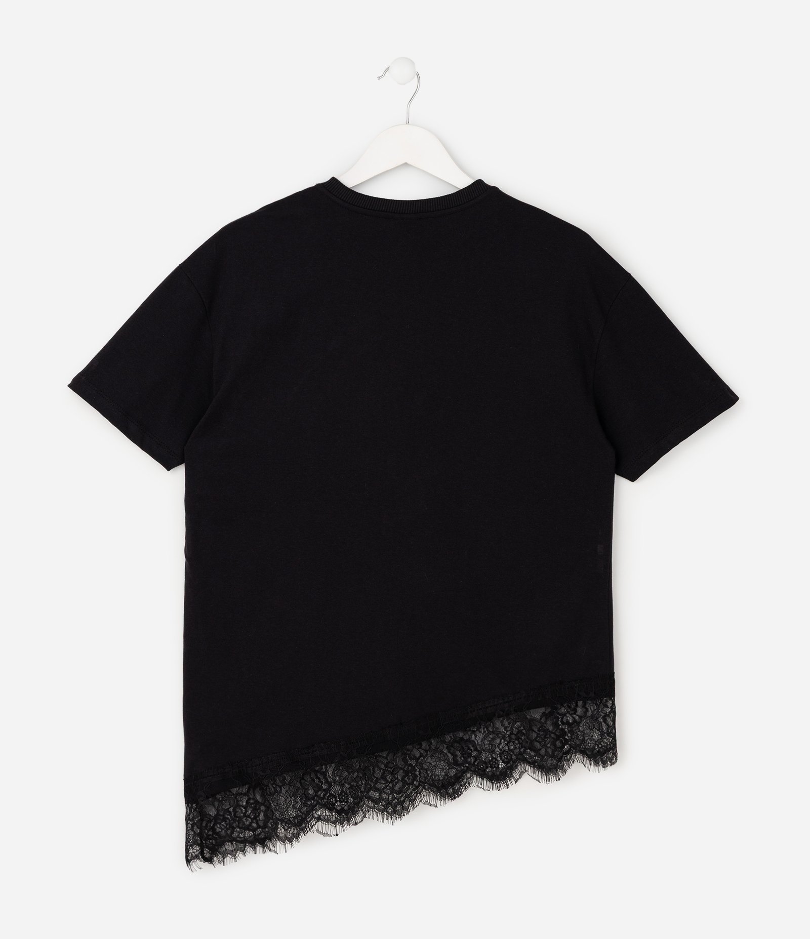 Camiseta Infantil Em Algodão Assimétrica Com Renda Na Barra - Tam 5 a 16 Anos Preto 4