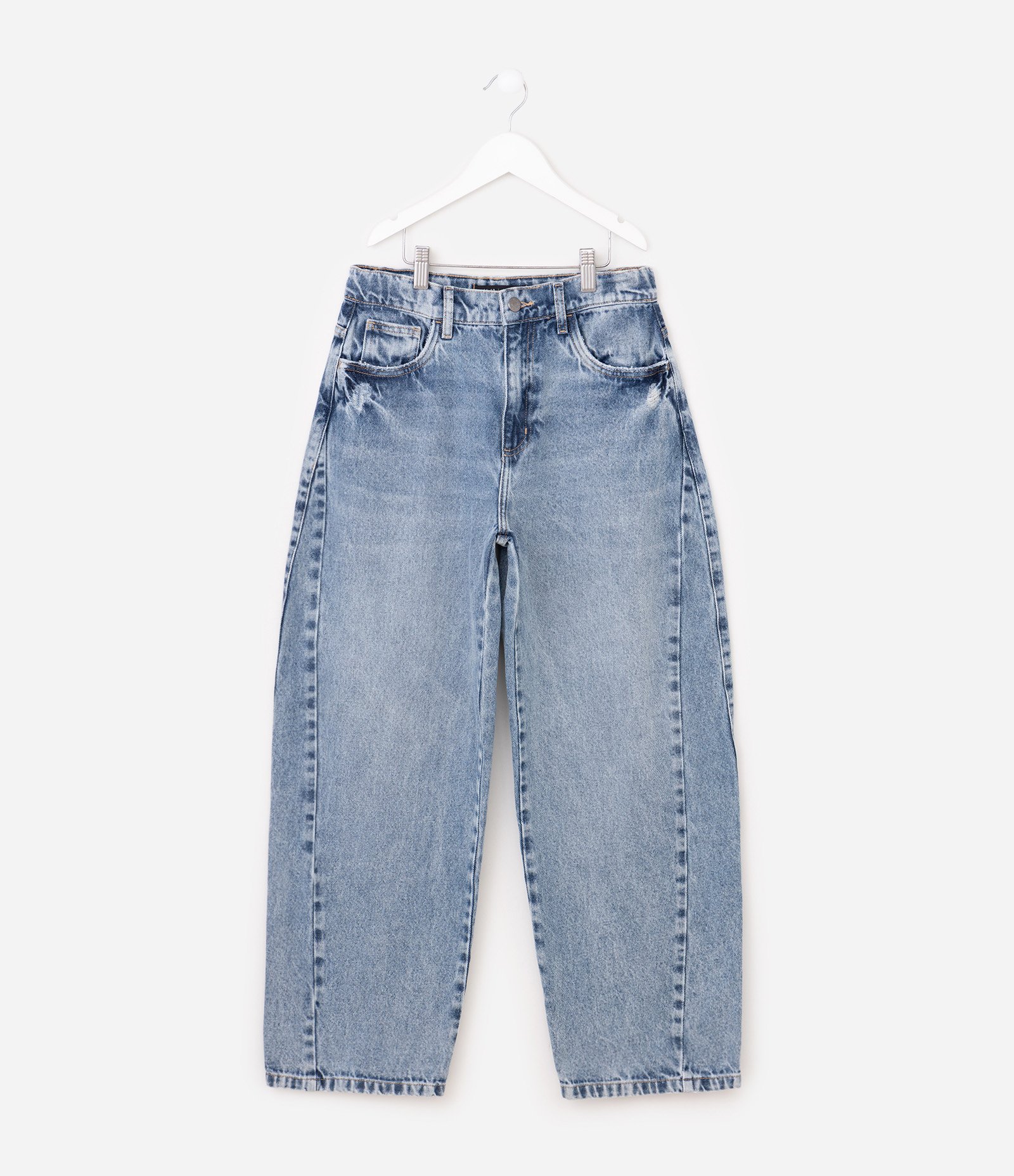Calça Jeans Barrel Infantil com Bolsos - Tam 5 a 16 Anos Azul 7
