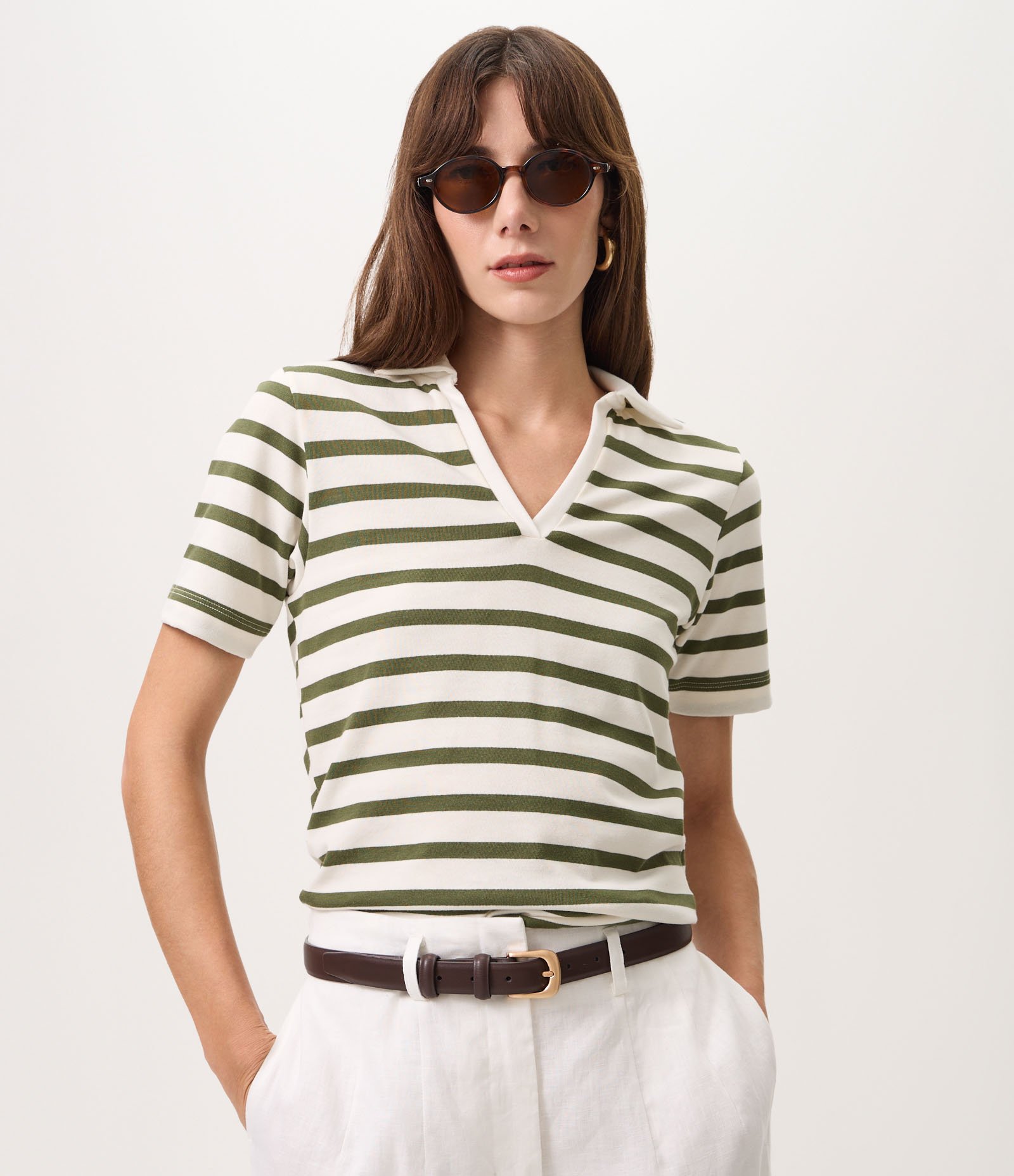 Blusa Polo Listrada em Algodão Verde 1
