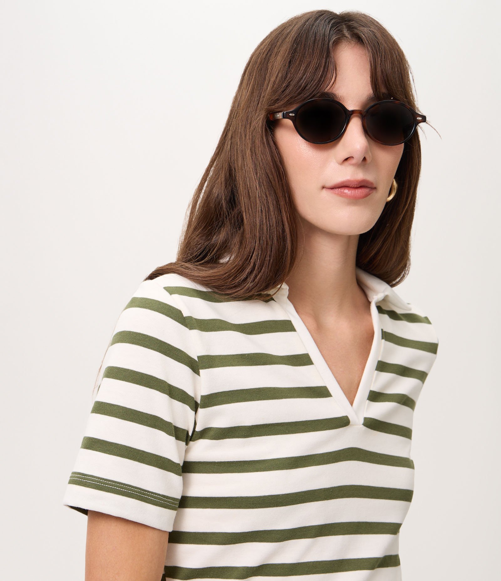 Blusa Polo Listrada em Algodão Verde 2