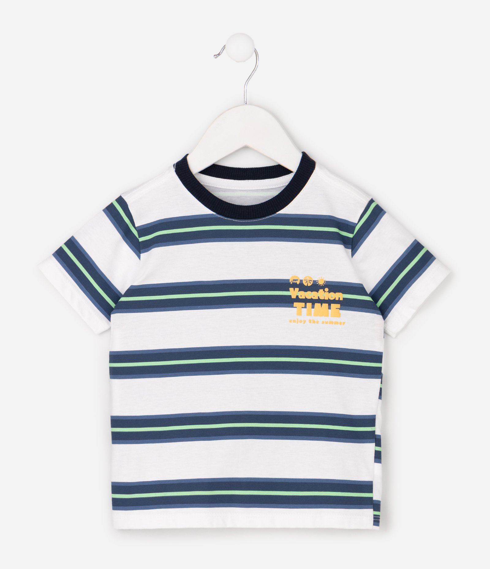 Camiseta Infantil em Algodão com Estampa Listrada - Tam 1 a 6 Anos Branco 1