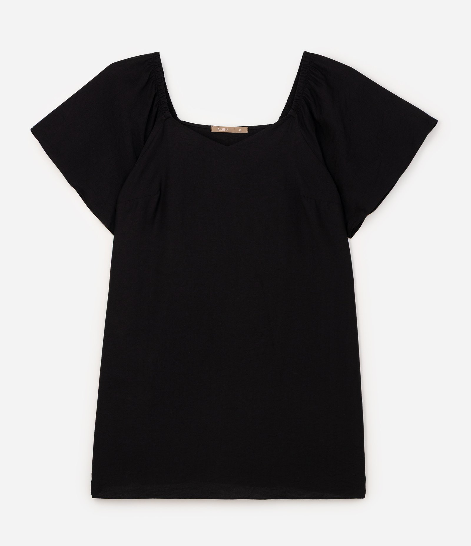 Vestido Curto em Crepe com Mangas Amplas Curve & Plus Size Preto 1