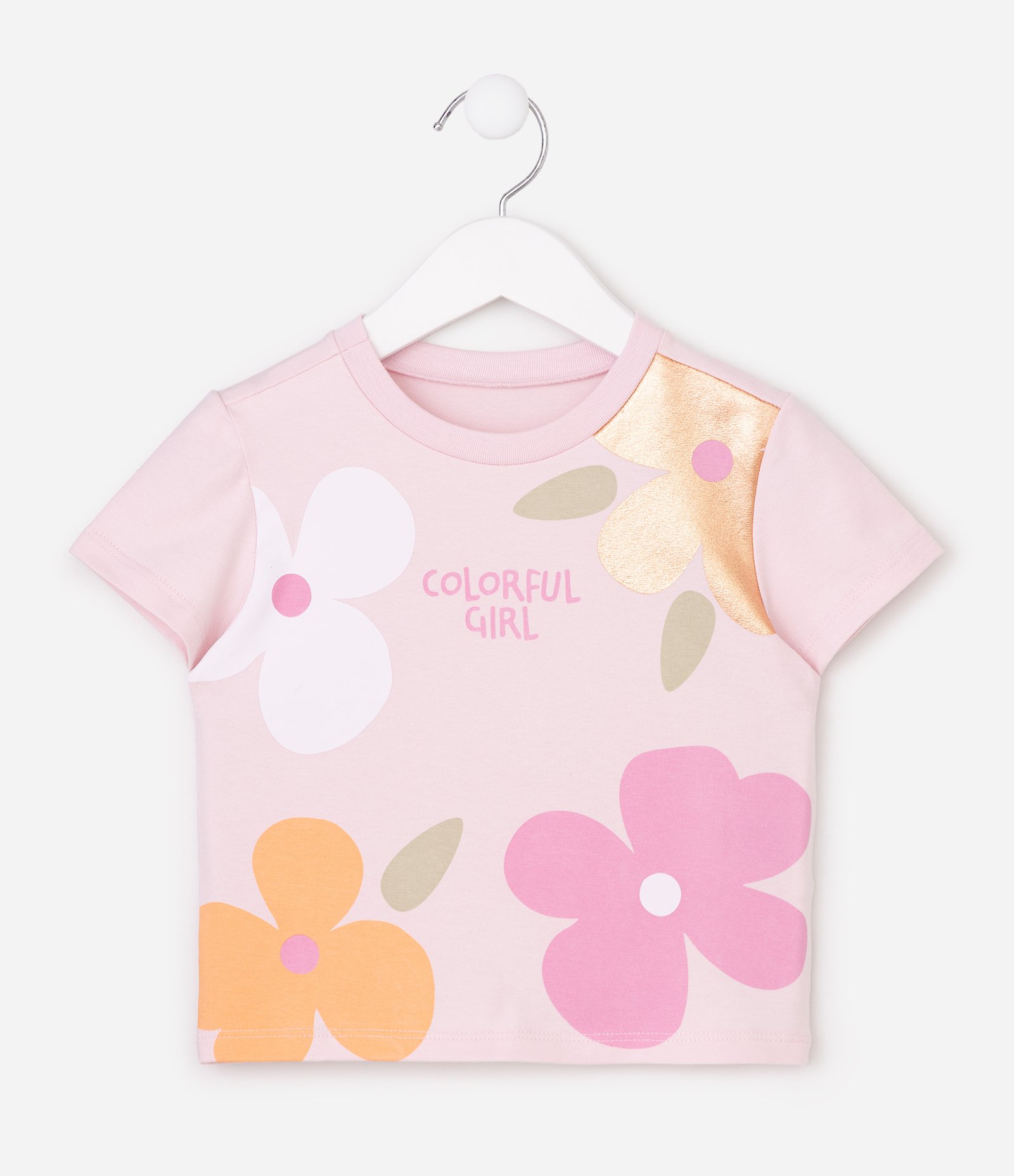 Camiseta Infantil Em Algodão Poim Estampa Floral - Tam1 a 6 Anos Rosa 1