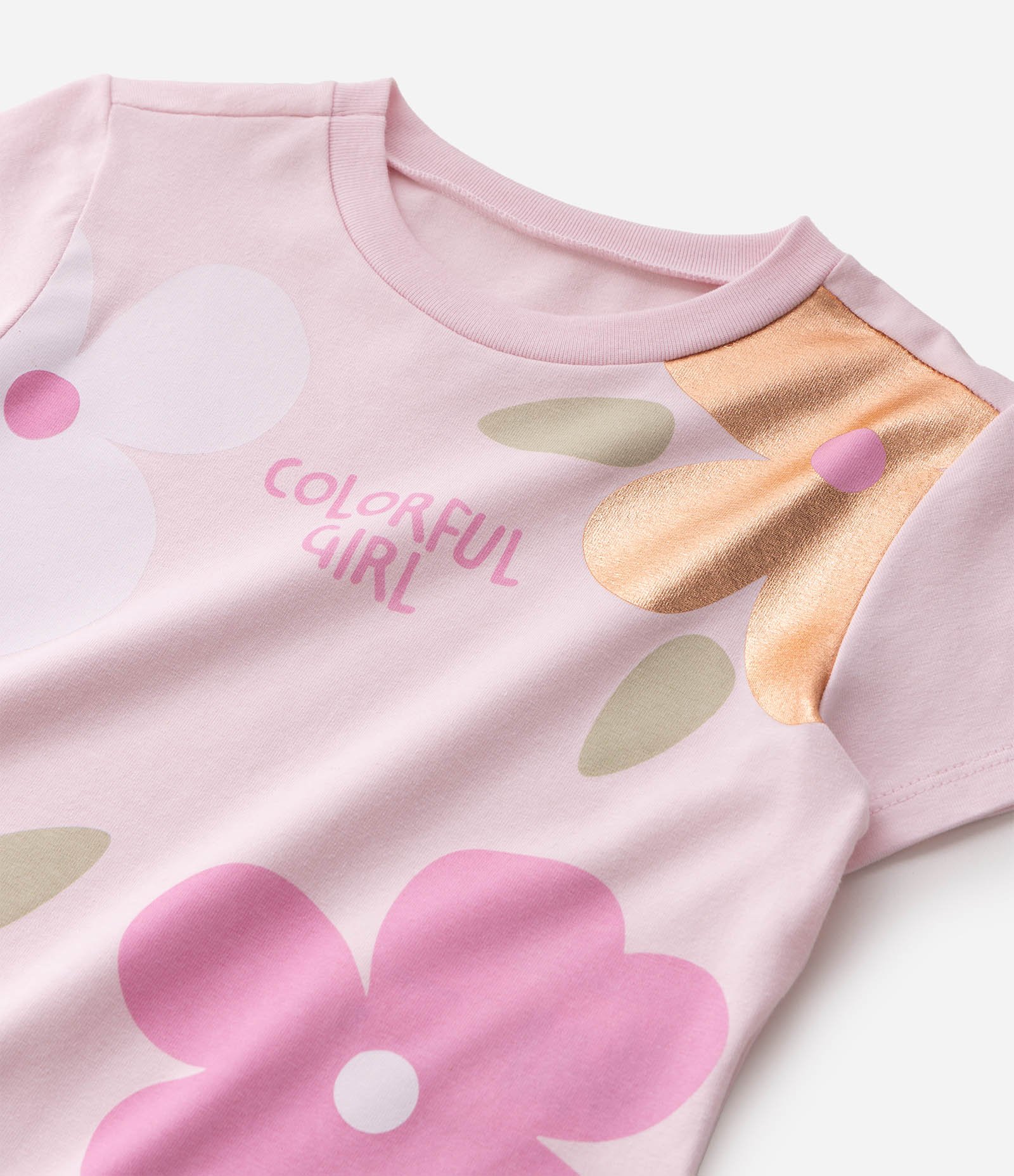 Camiseta Infantil Em Algodão Poim Estampa Floral - Tam1 a 6 Anos Rosa 4