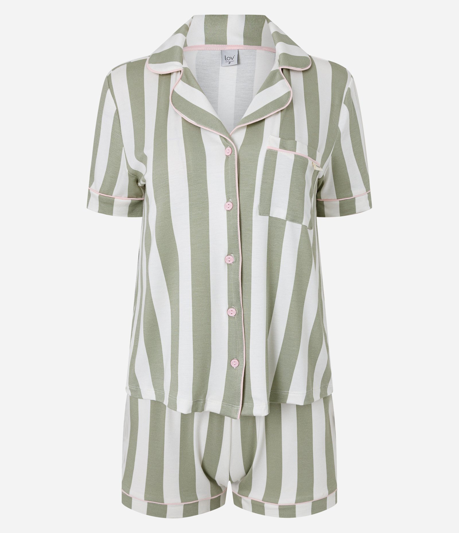 Pijama Curto Americano em Viscolycra com Estampa de Listras Verde 1