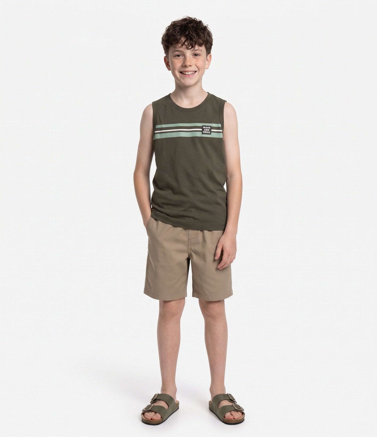 Camiseta Infantil Em Algodão Listrada com Estampa Localizada - Tam 5 a 14 Anos Verde 1