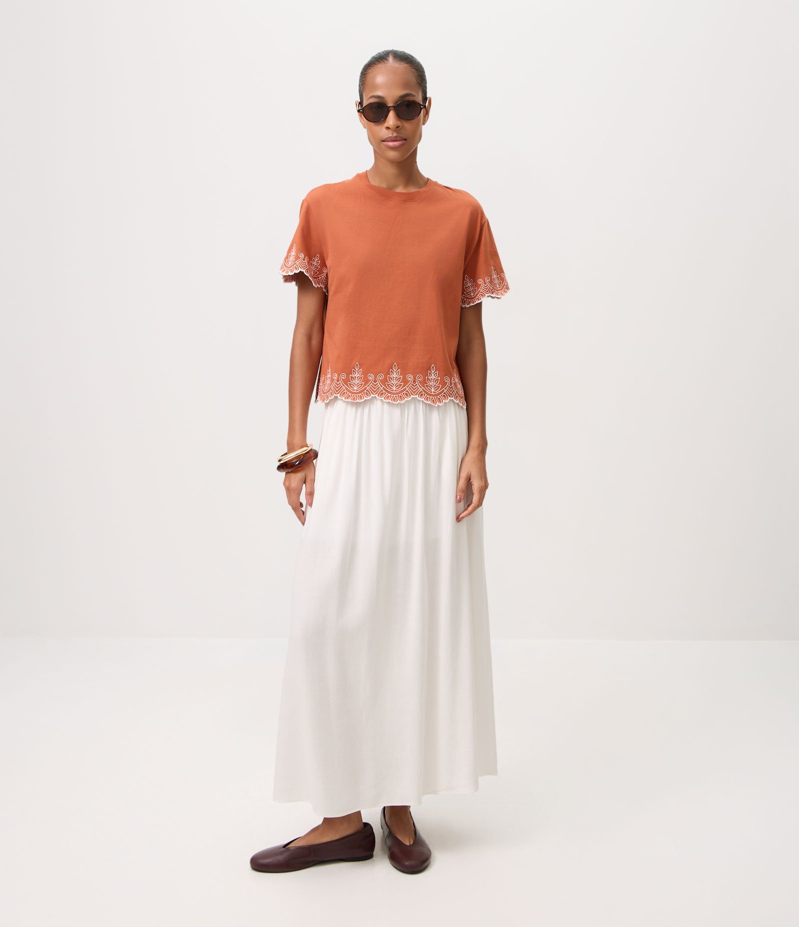 Blusa em Algodão com Bordados Arabescos Laranja 2