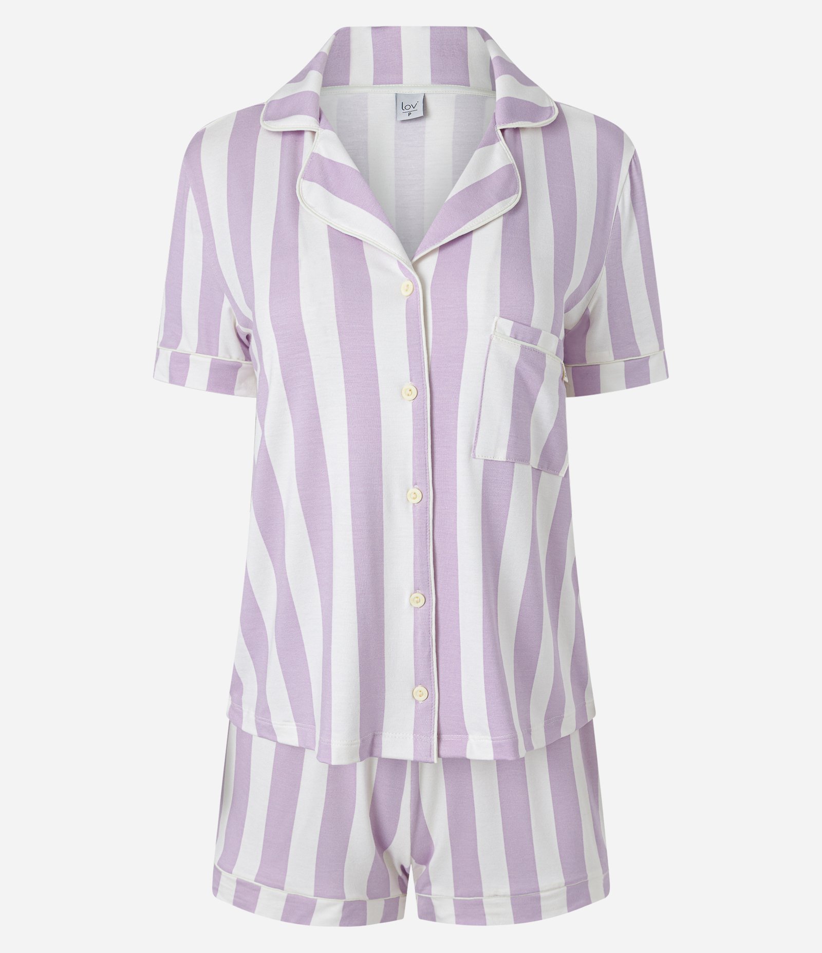 Pijama Curto Americano em Viscolycra com Estampa Listrada Roxo 1
