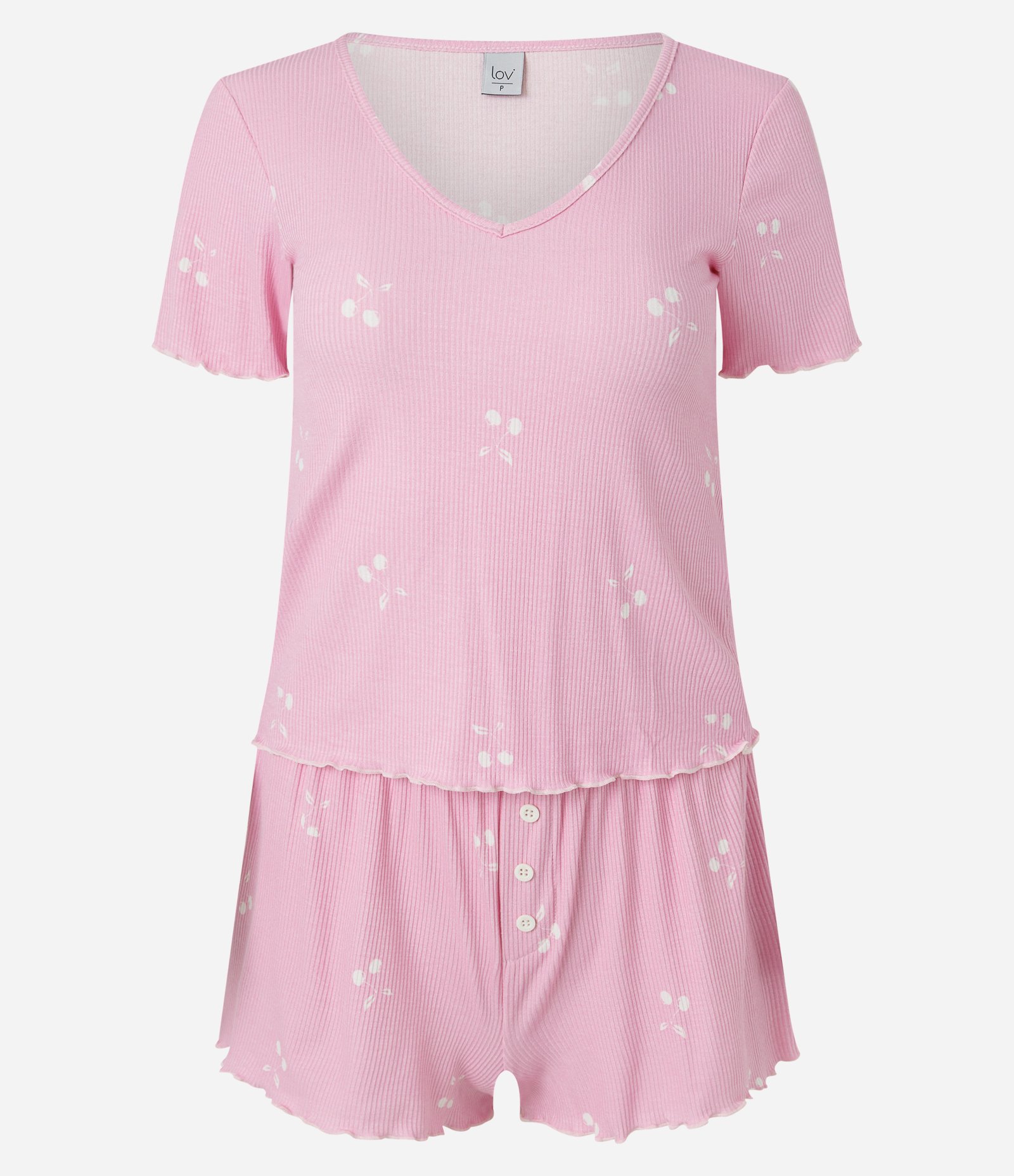 Pijama Short Doll em Ribana com Estampa e Lacinho Rosa 5