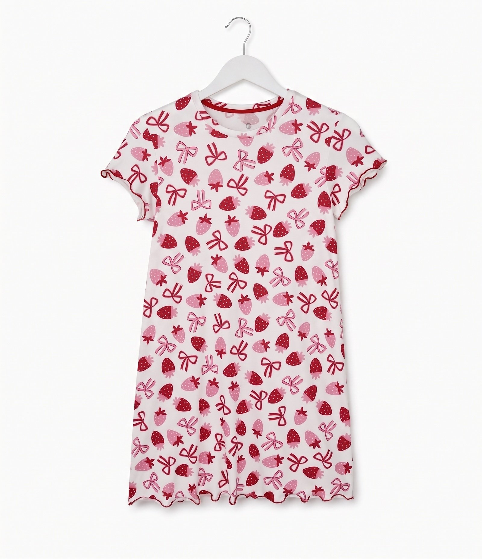Camisola Infantil com Estampa de Morangos e Lacinhos - Tam 7 a 16 Anos Rosa e Branco 1