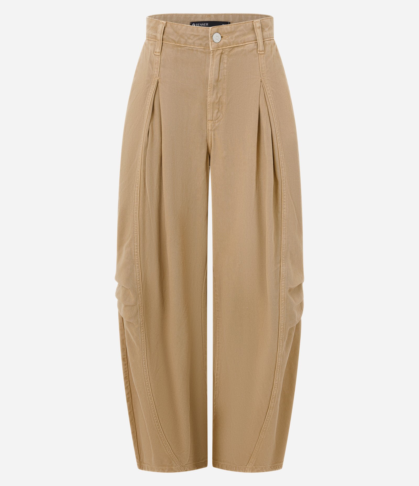 Calça Barrel em Sarja com Pregas e Modelagem Ampla Bege 5