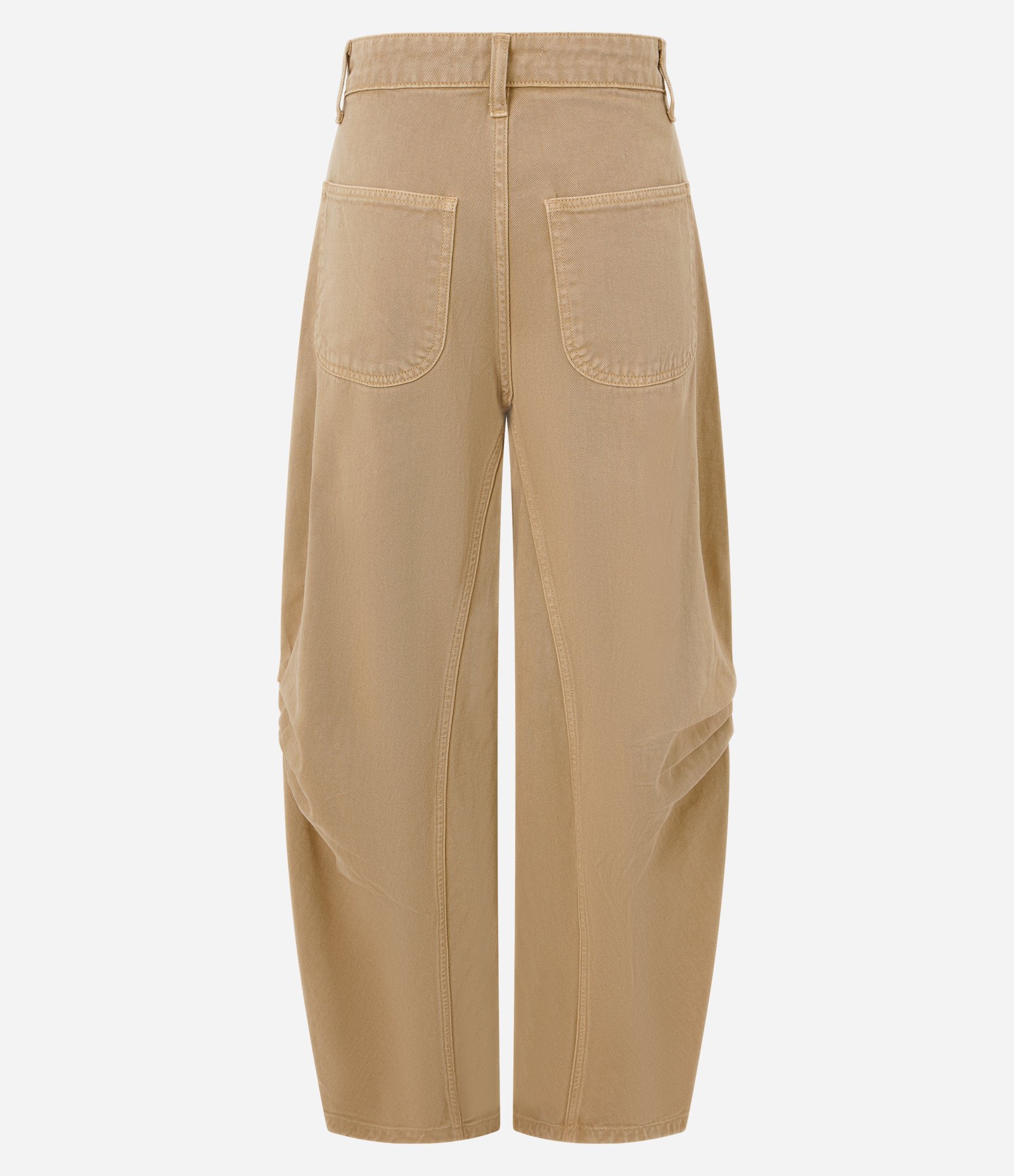 Calça Barrel em Sarja com Pregas e Modelagem Ampla Bege 6