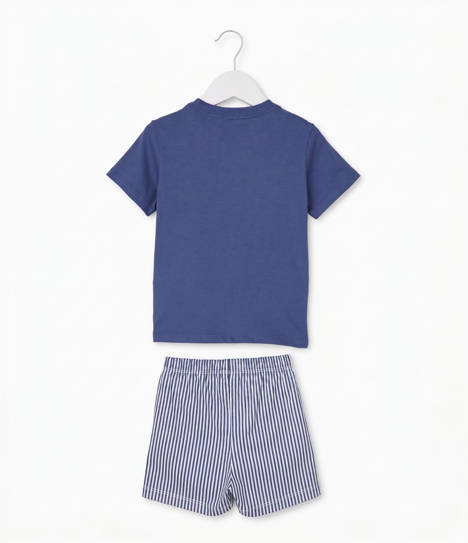 Pijama Infantil Listrado com Bordado de Passarinho e Short - Tam 1 a 4 Anos Azul 2