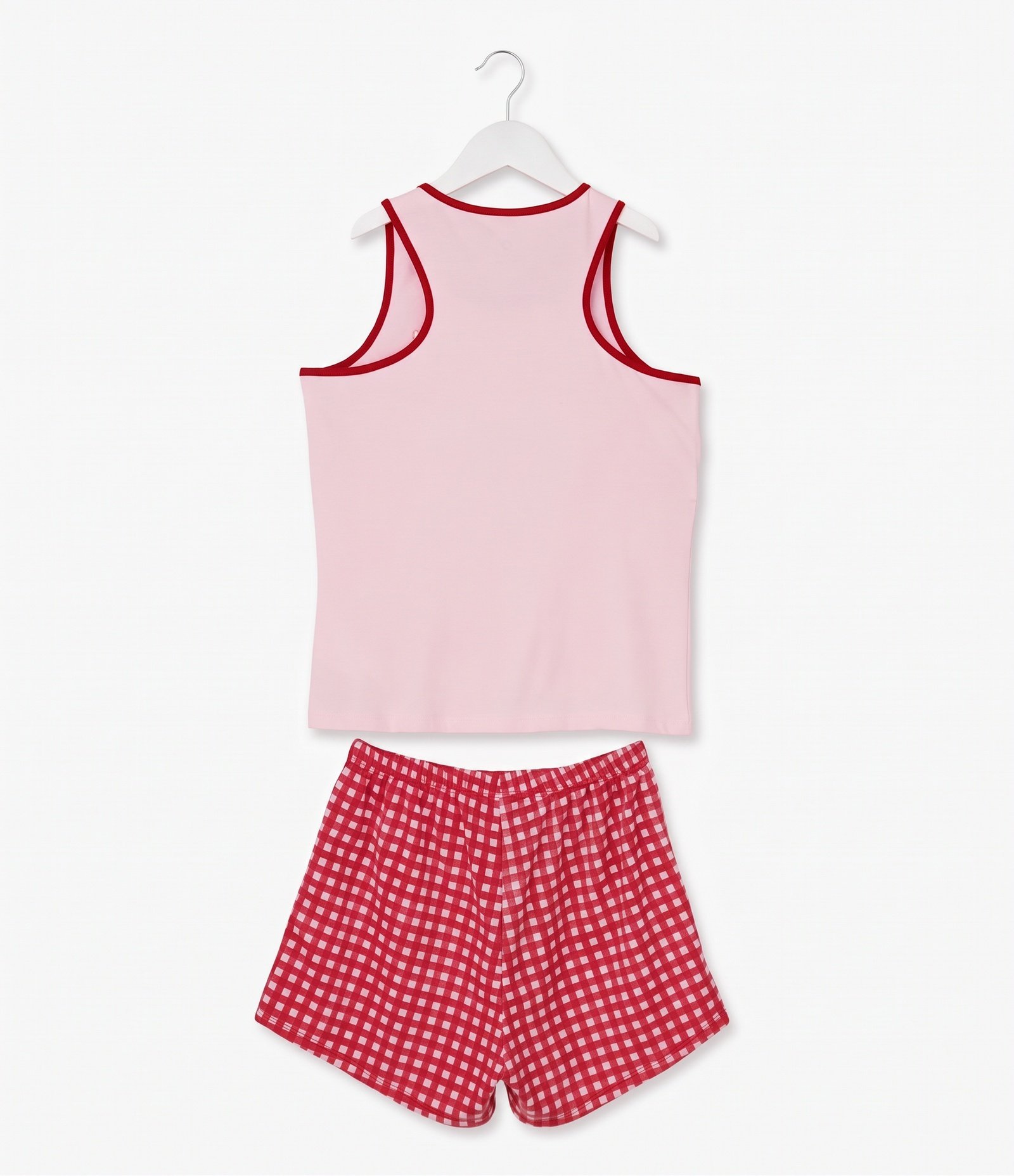 Pijama Infantil com Regata Estampa Morango e Short Xadrez - Tam 5 a 14 Anos Rosa 2