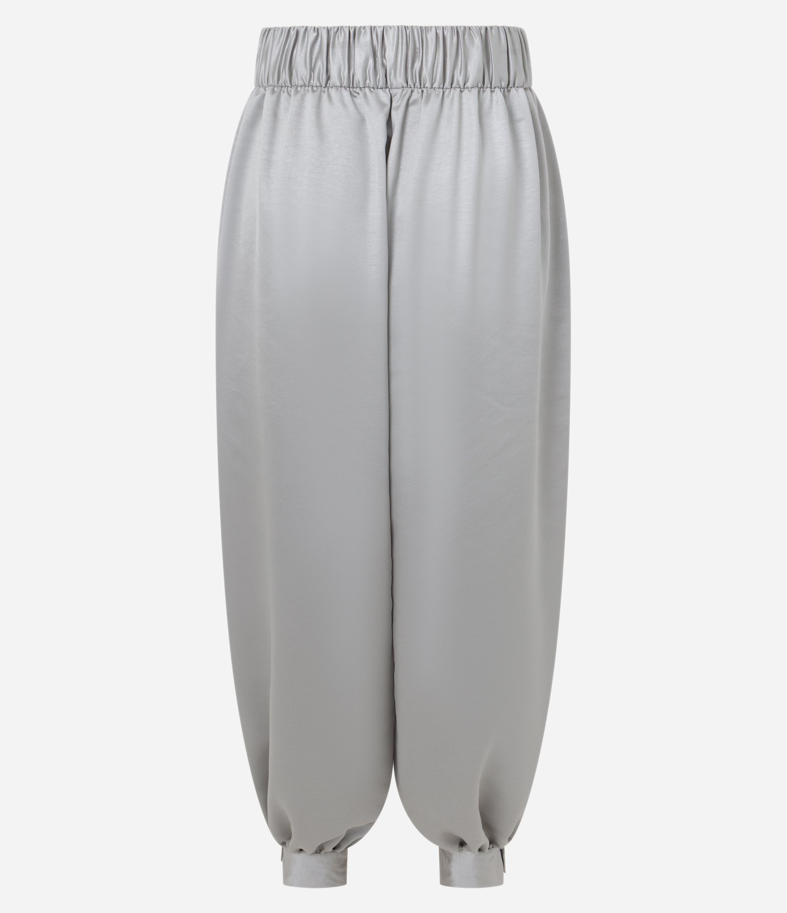 Calça Aladim Alfaiatada Acetinada com Barra Ajustada Cinza 6