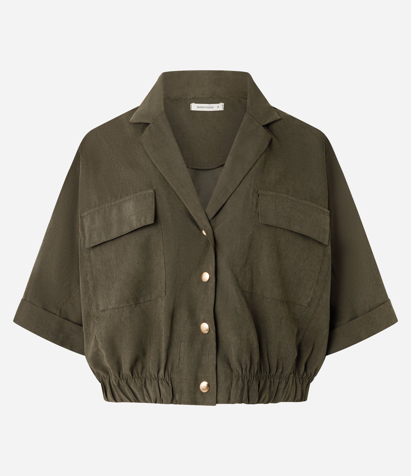 Camisa com Barra Ajustada e Mangas Dobradas Verde 1