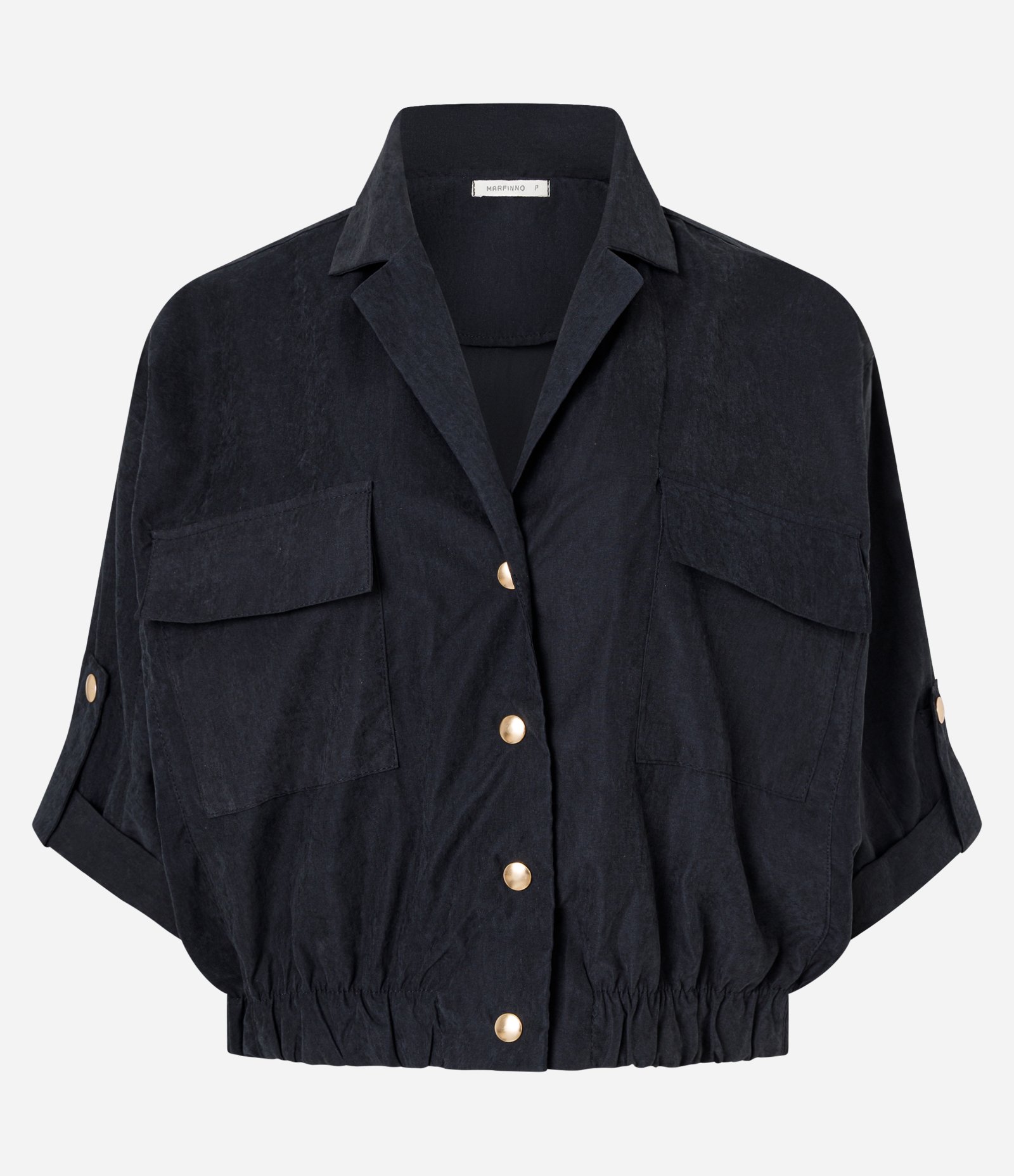 Camisa com Barra Ajustada e Mangas Dobradas Preto 1