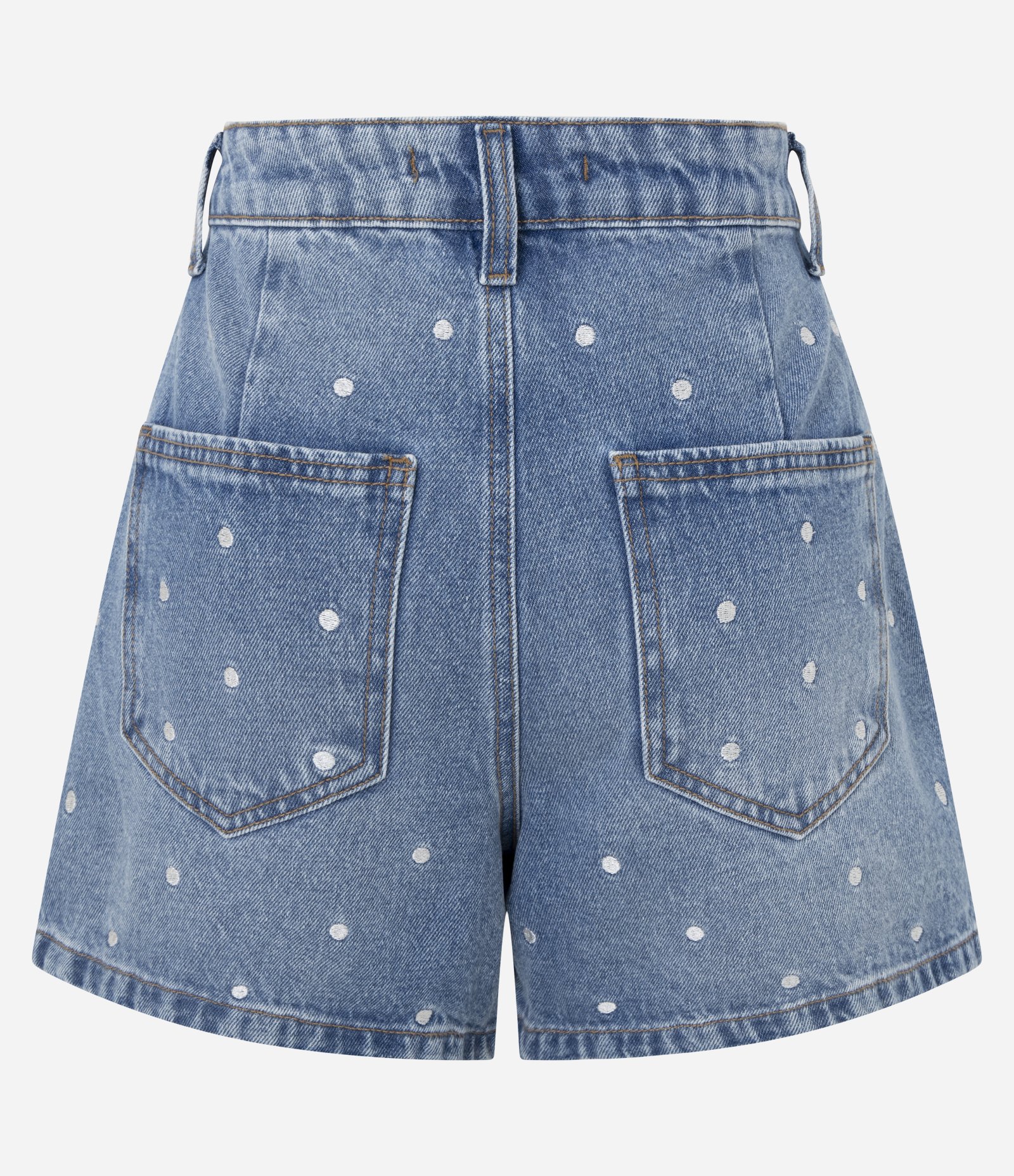 Short Evasê em Jeans com Bordado Poá Azul 8