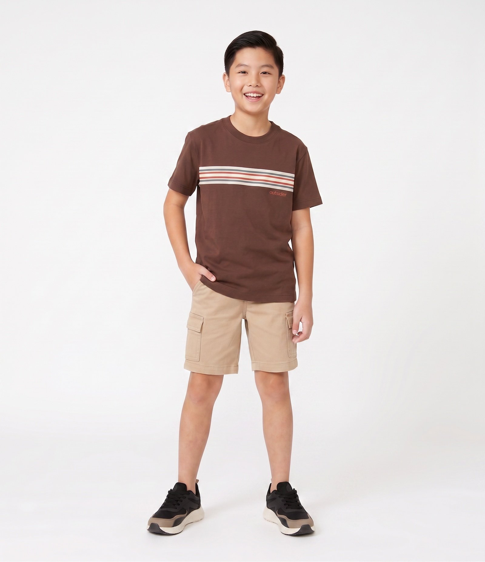 Camiseta Infantil Em Suedine Listra Peito - Tam 5 a 14 Anos Marrom 1