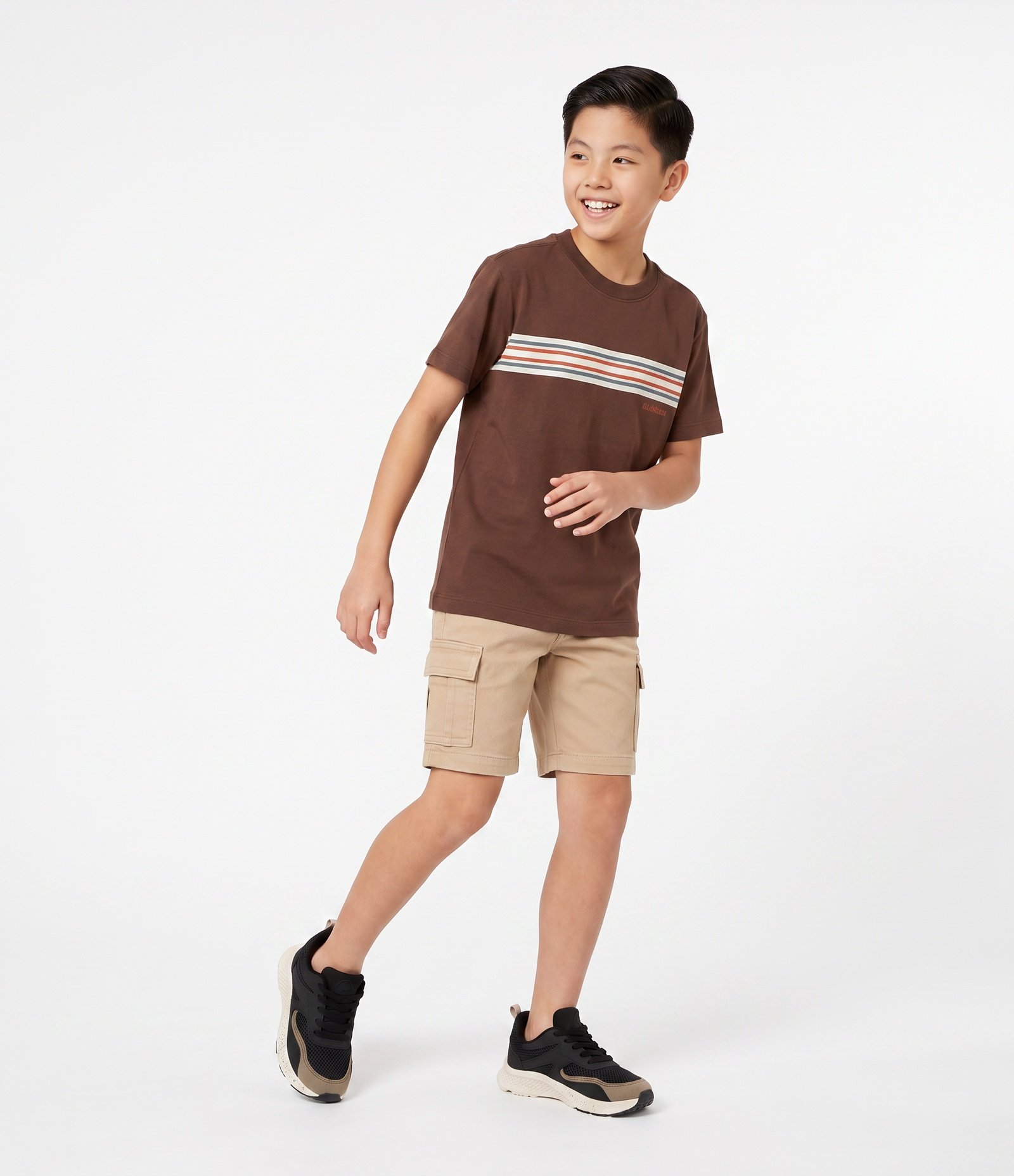 Camiseta Infantil Em Suedine Listra Peito - Tam 5 a 14 Anos Marrom 2