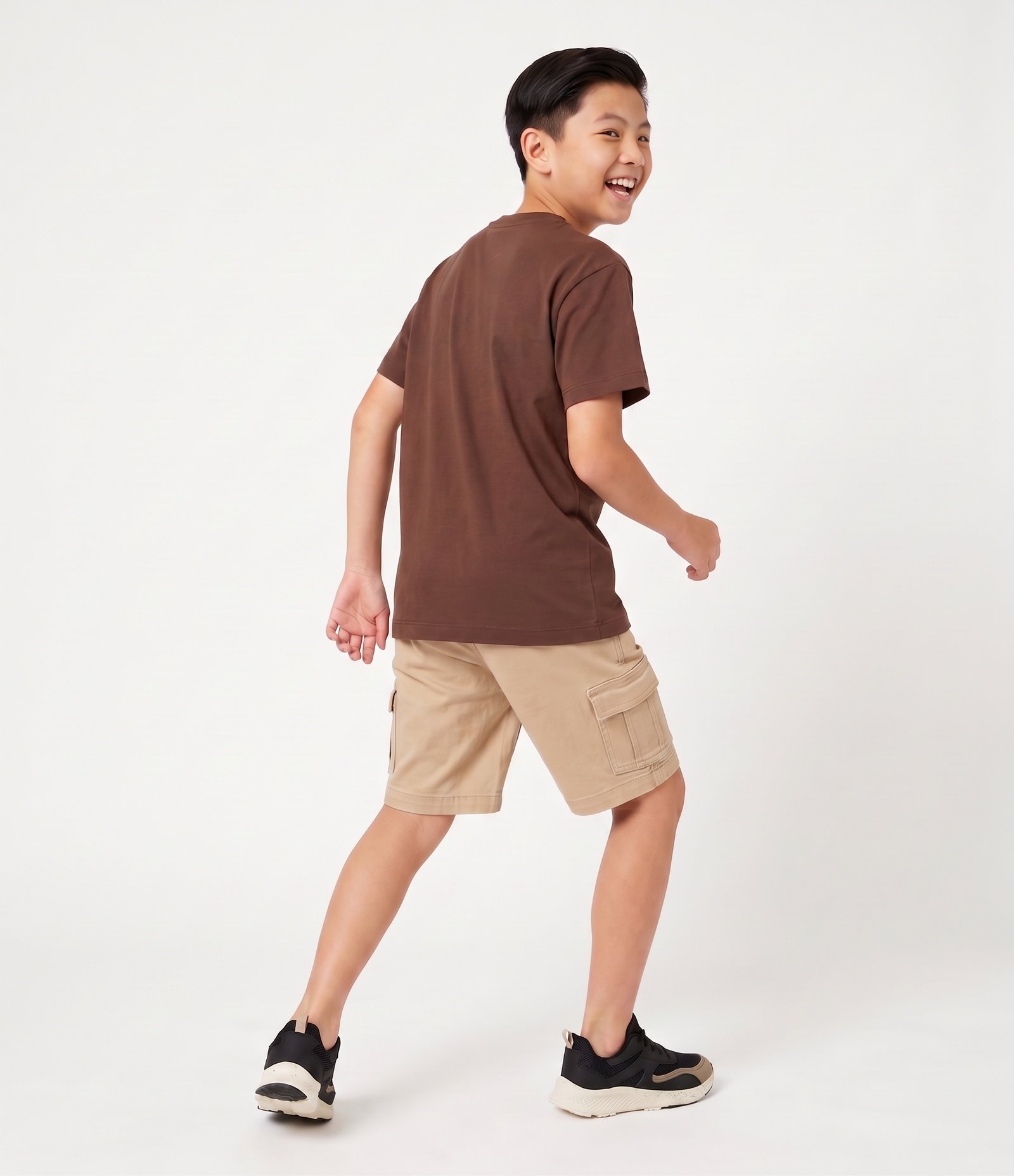 Camiseta Infantil Em Suedine Listra Peito - Tam 5 a 14 Anos Marrom 3