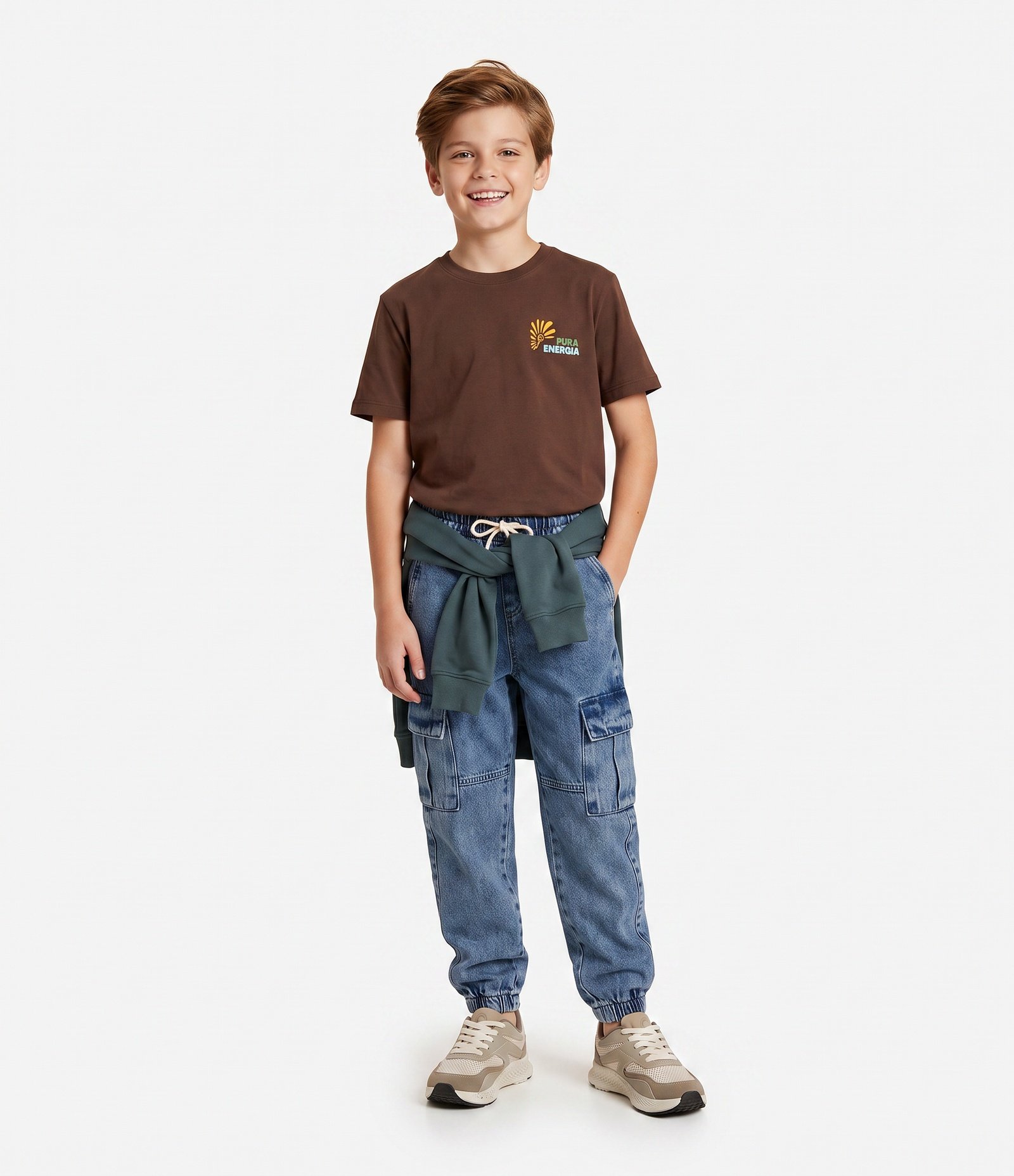 Camiseta Infantil com Estampa Contrastante - Tam 5 a 14 Anos Marrom 1