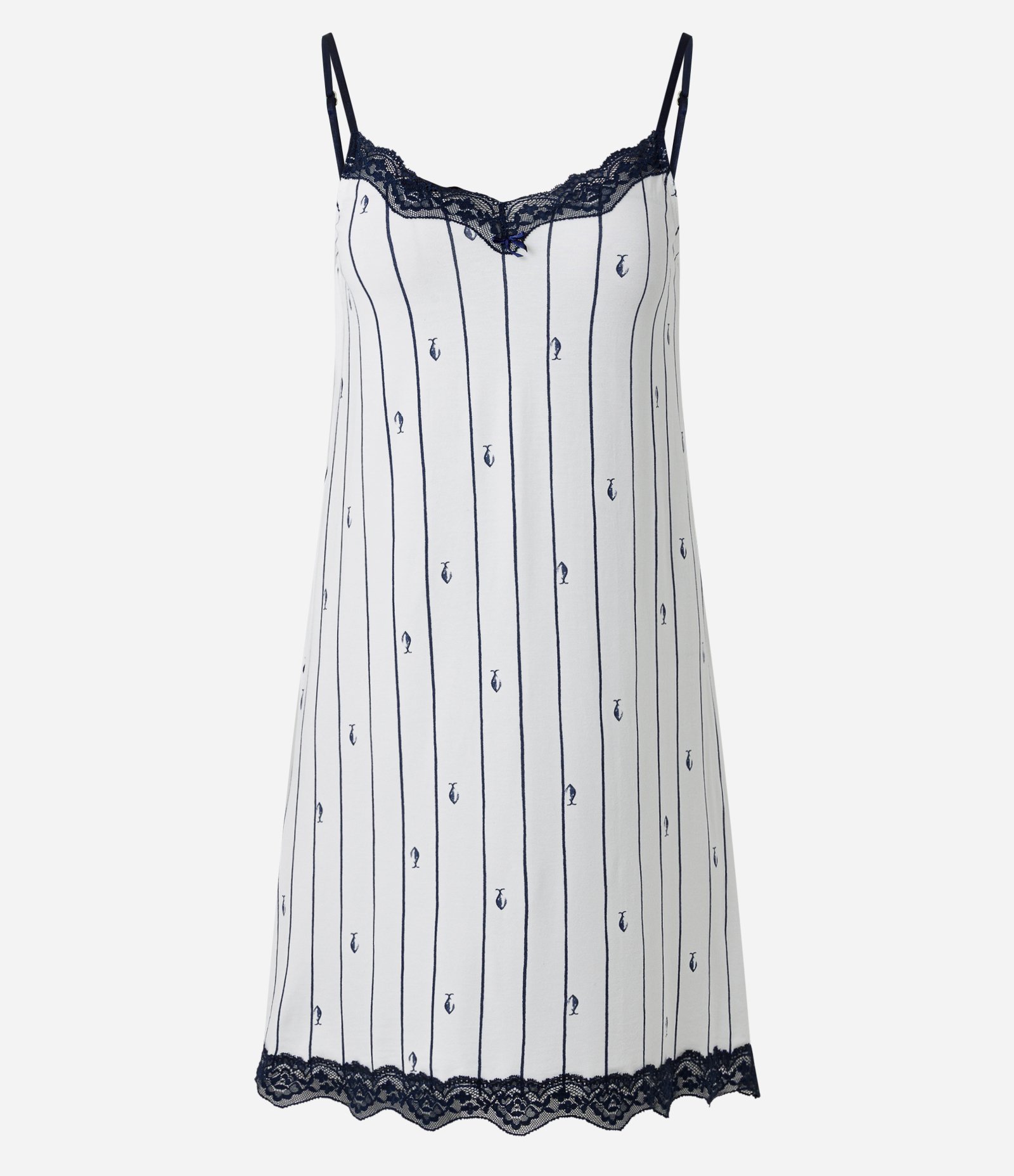 Camisola em Viscolycra com Estampa de Peixes e Renda Branco 1