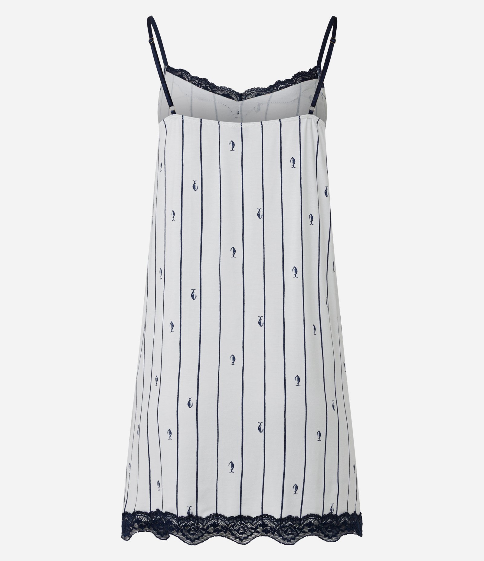 Camisola em Viscolycra com Estampa de Peixes e Renda Branco 2