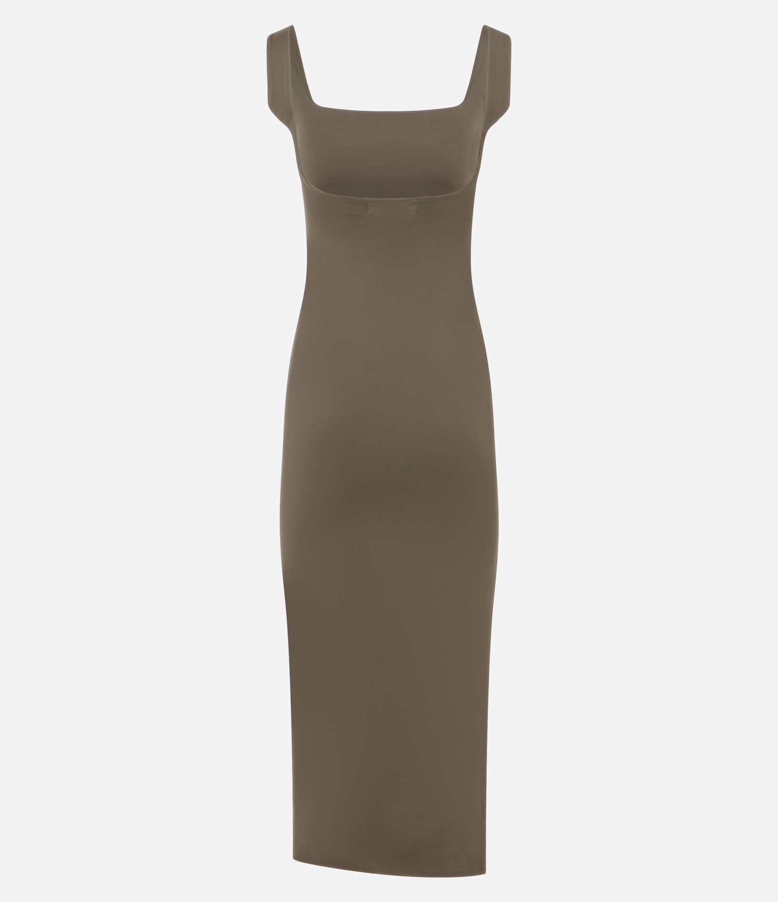 Vestido Long Midi em Poliamida com Decote nas Costas Marrom 2