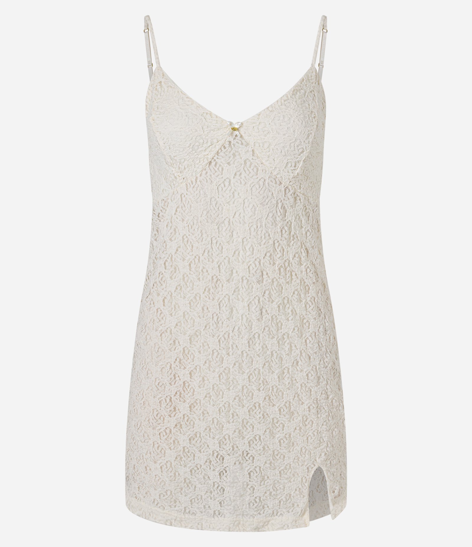 Camisola em Renda com Alças Finas e Fenda Lateral Branco 5
