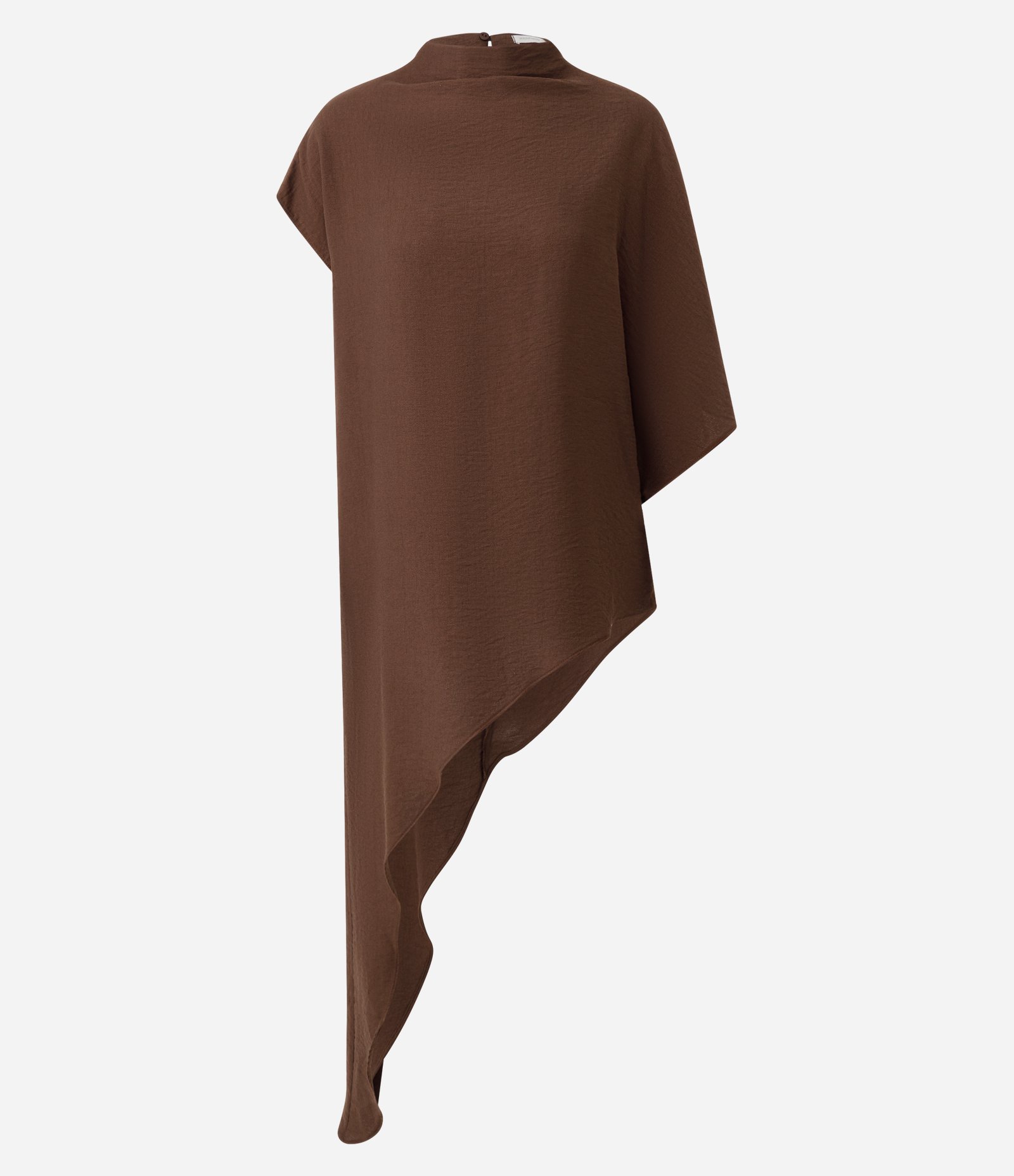 Blusa Over em Viscose com Gola Halter e Barra Assimétrica Marrom Escuro 1