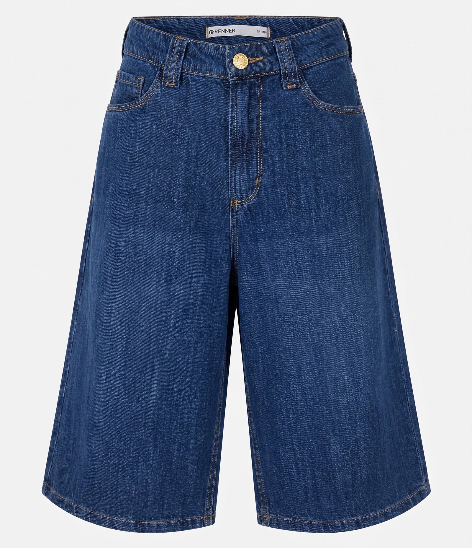 Bermuda Long em Jeans com Cintura Alta e Bolsos Azul Médio 5