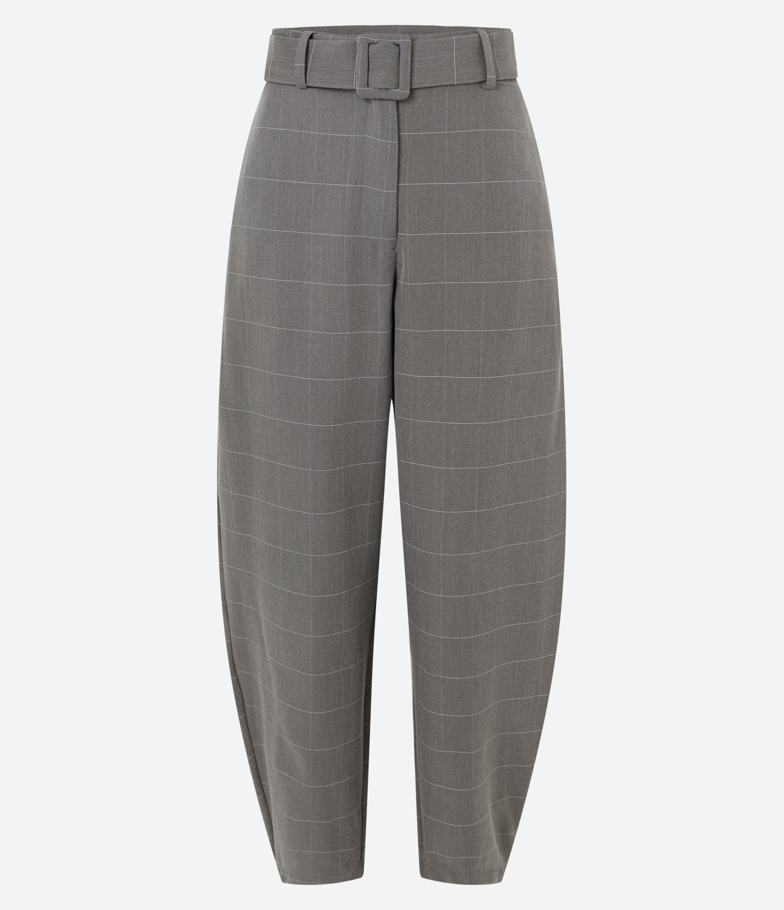 Calça Barrel Xadrez com Cinto de Fivela Forrada Cinza 6