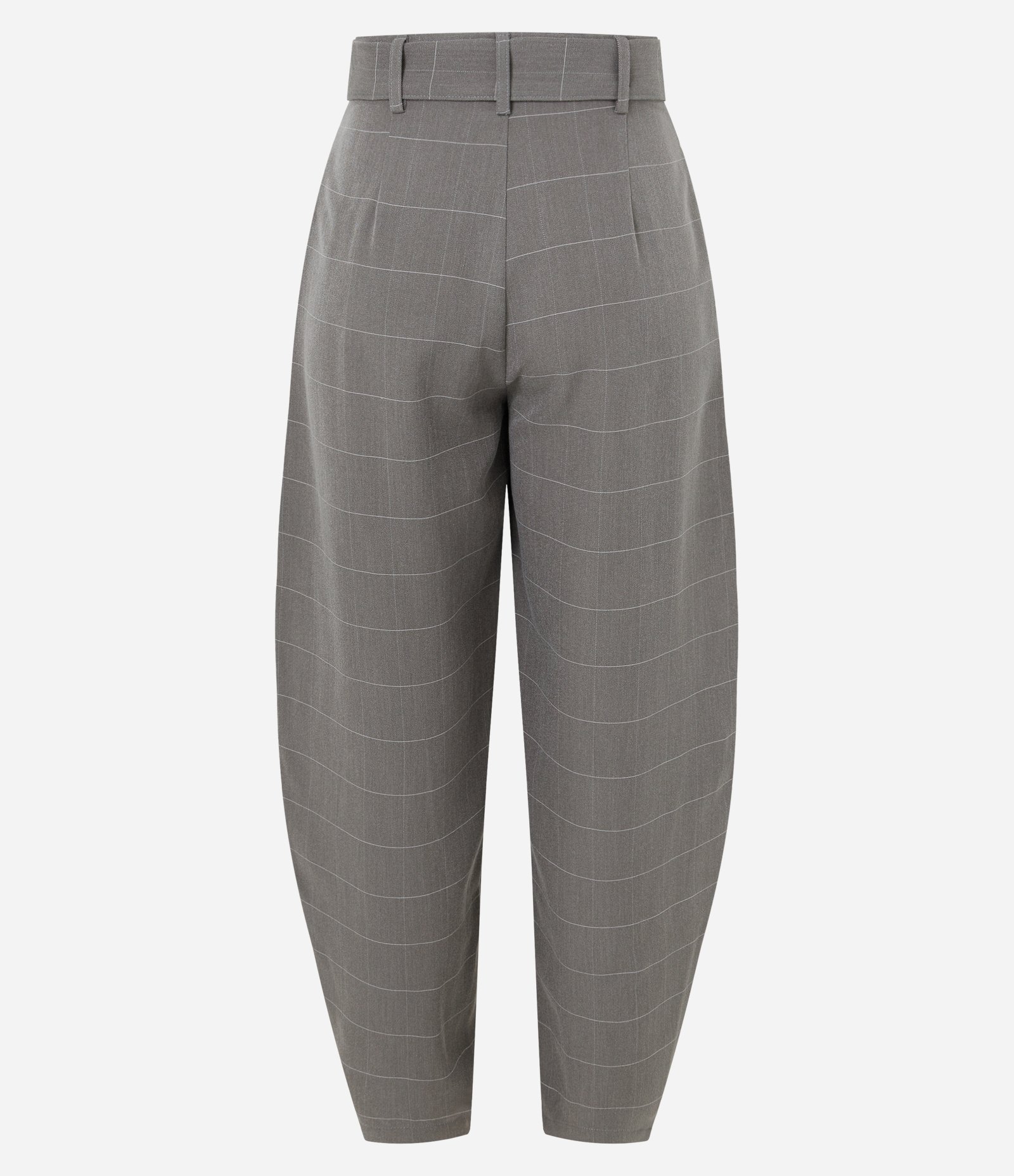 Calça Barrel Xadrez com Cinto de Fivela Forrada Cinza 7