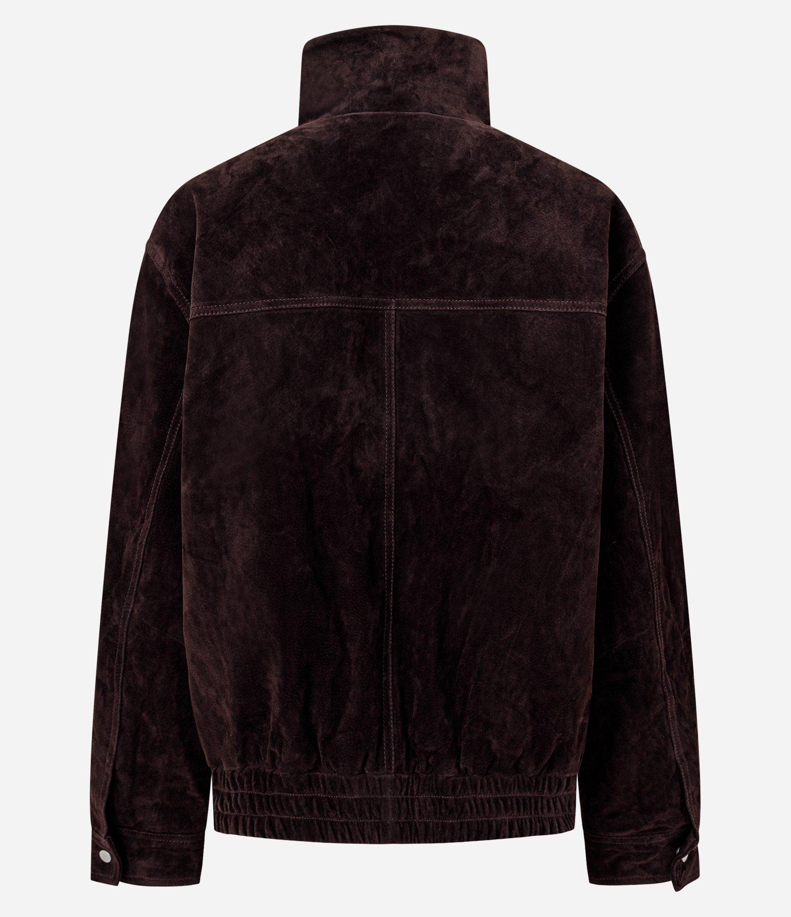 Jaqueta Oversized em Couro com Gola Alta e Barra Ajustada Marrom Escuro 2