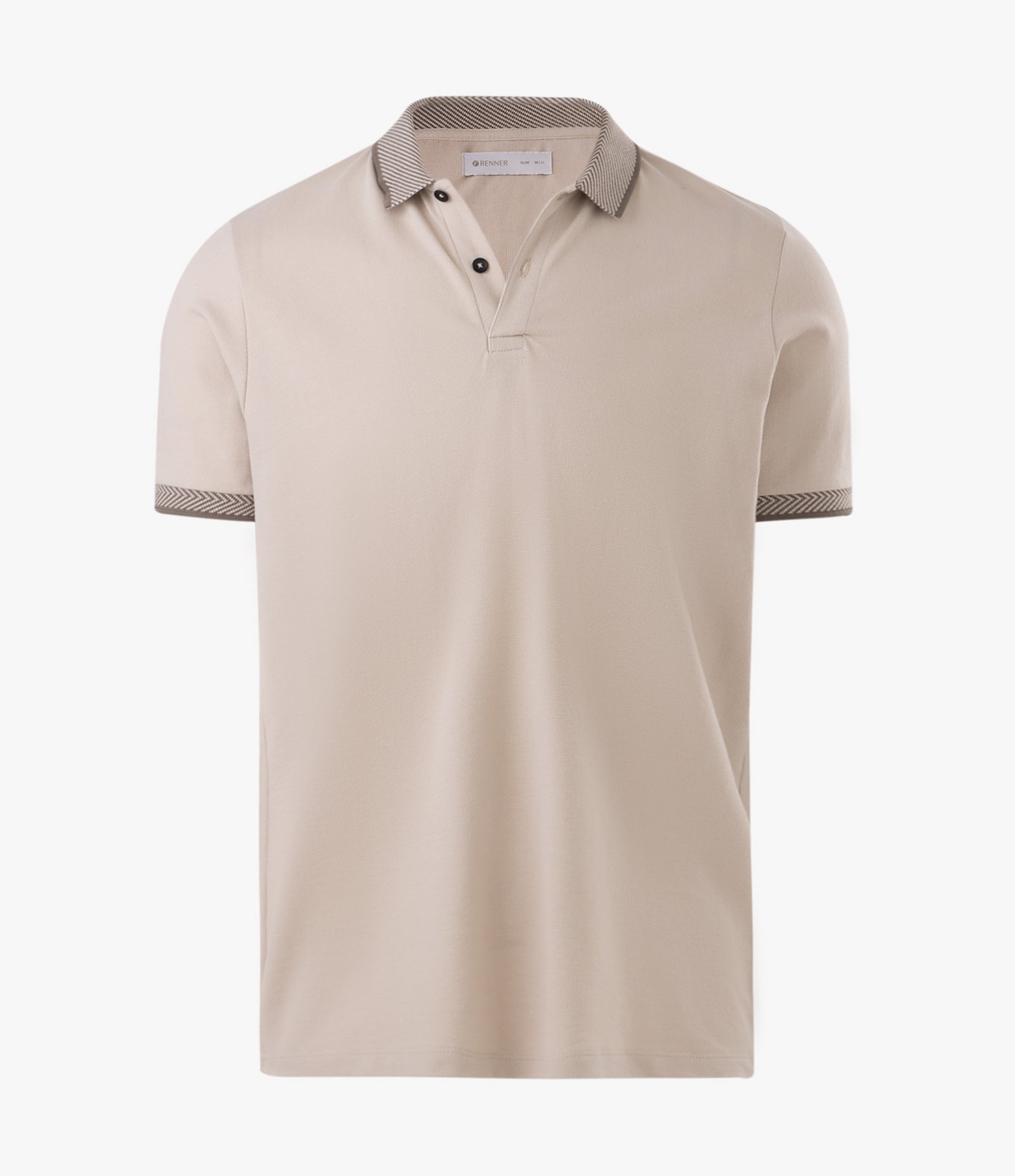 Camisa Polo em Algodão com Gola e Punhos Contrastantes Bege 5