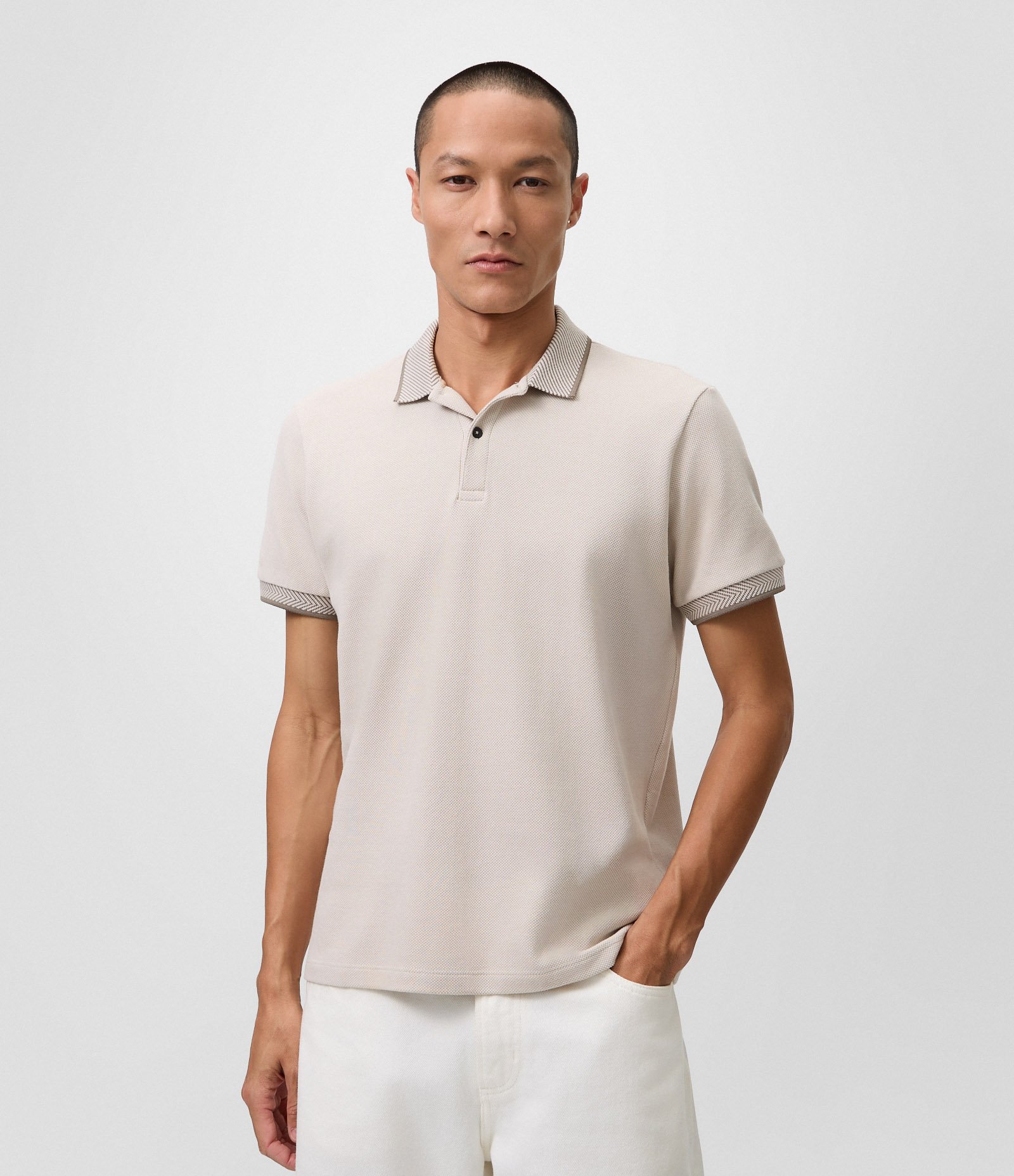 Camisa Polo em Algodão com Gola e Punhos Contrastantes Bege 1