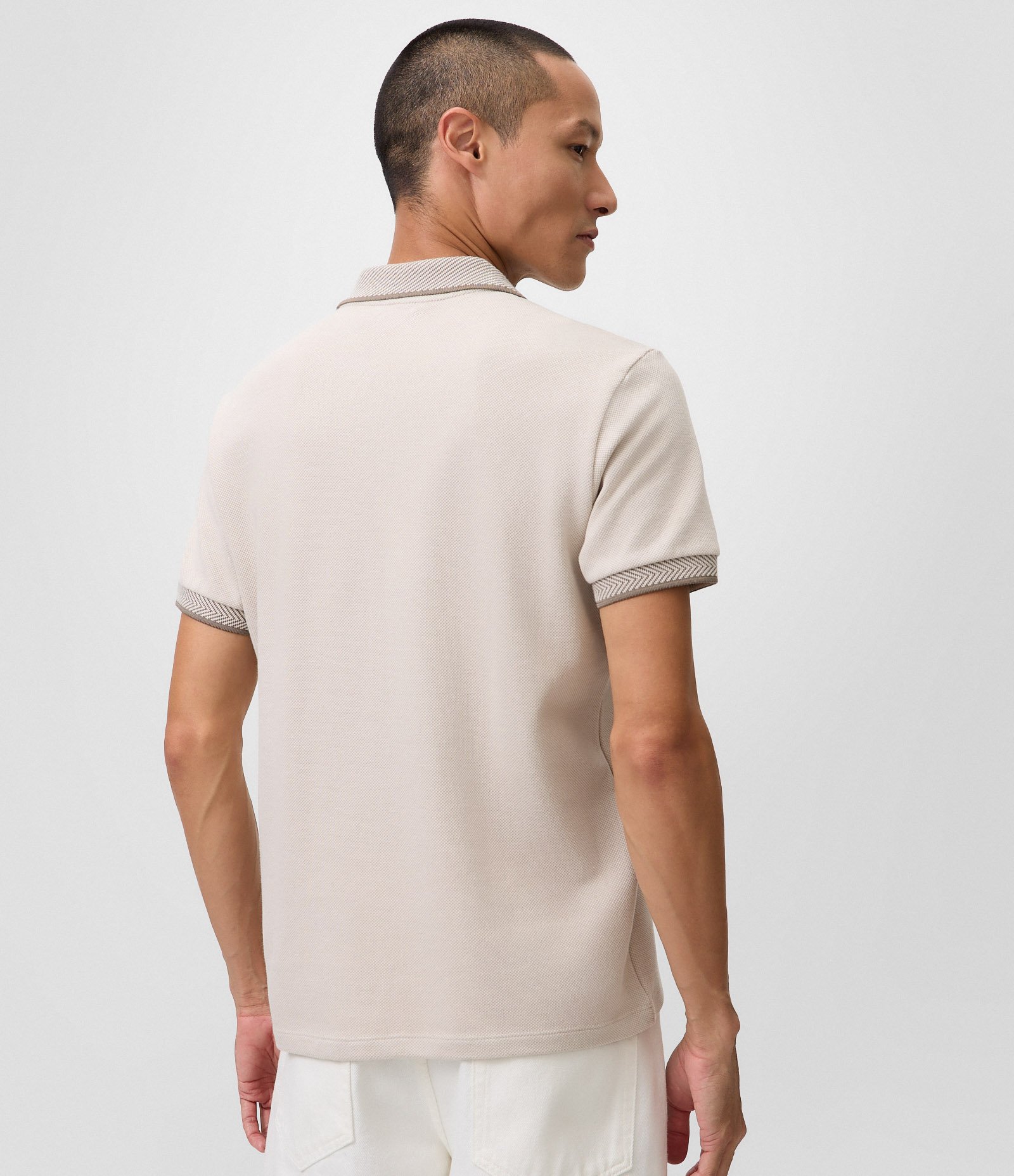 Camisa Polo em Algodão com Gola e Punhos Contrastantes Bege 3