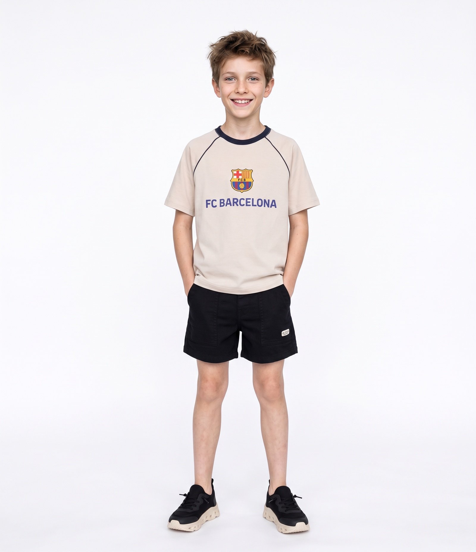 Camiseta Infantil Em Algodão com Estampa Barcelona - Tam 5 a 14 Anos Bege 1