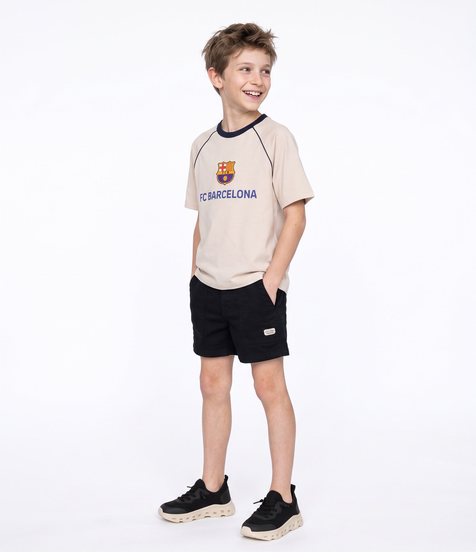 Camiseta Infantil Em Algodão com Estampa Barcelona - Tam 5 a 14 Anos Bege 2
