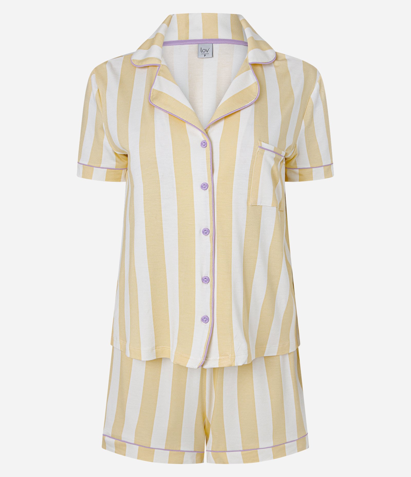Pijama Curto Americano em Viscolycra com Estampa Listrada Amarelo 1