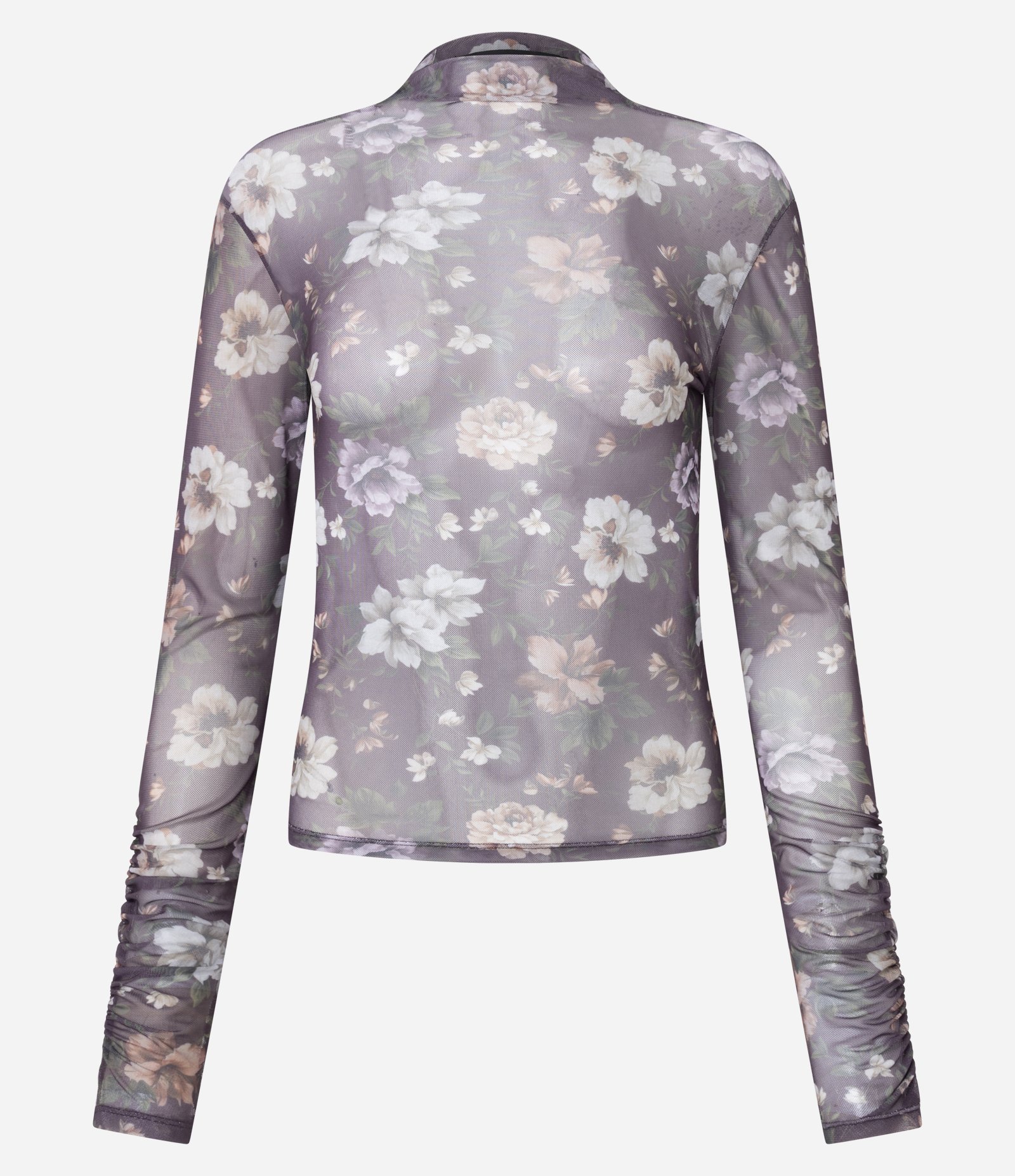 Blusa em Tule Floral com Transparência e Franzido nos Punhos Preto 5