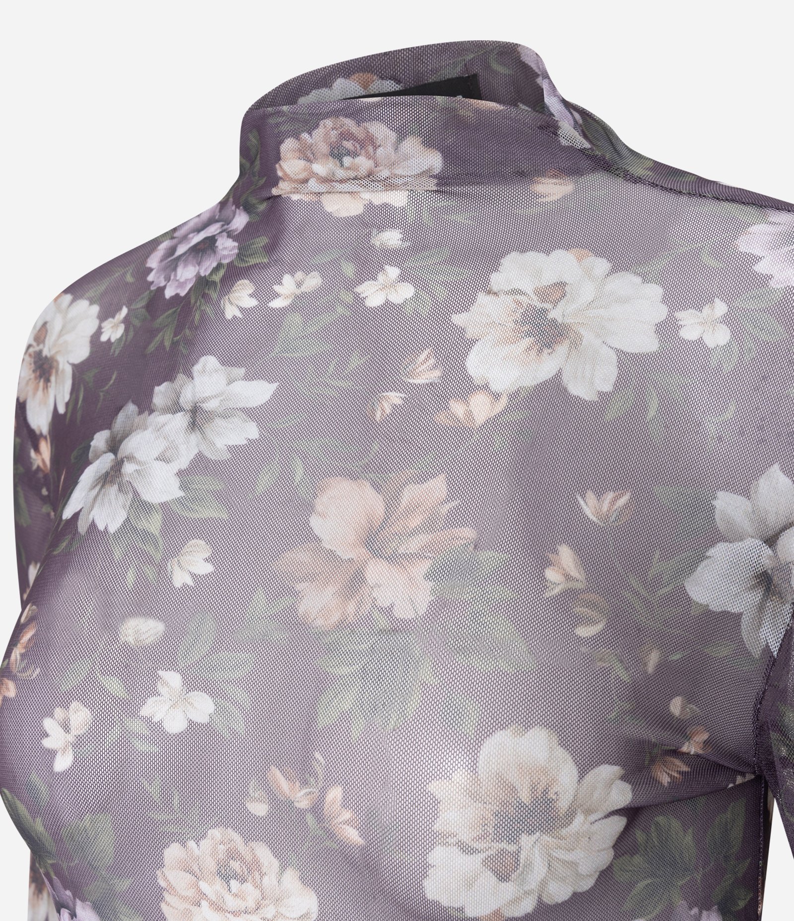 Blusa em Tule Floral com Transparência e Franzido nos Punhos Preto 6