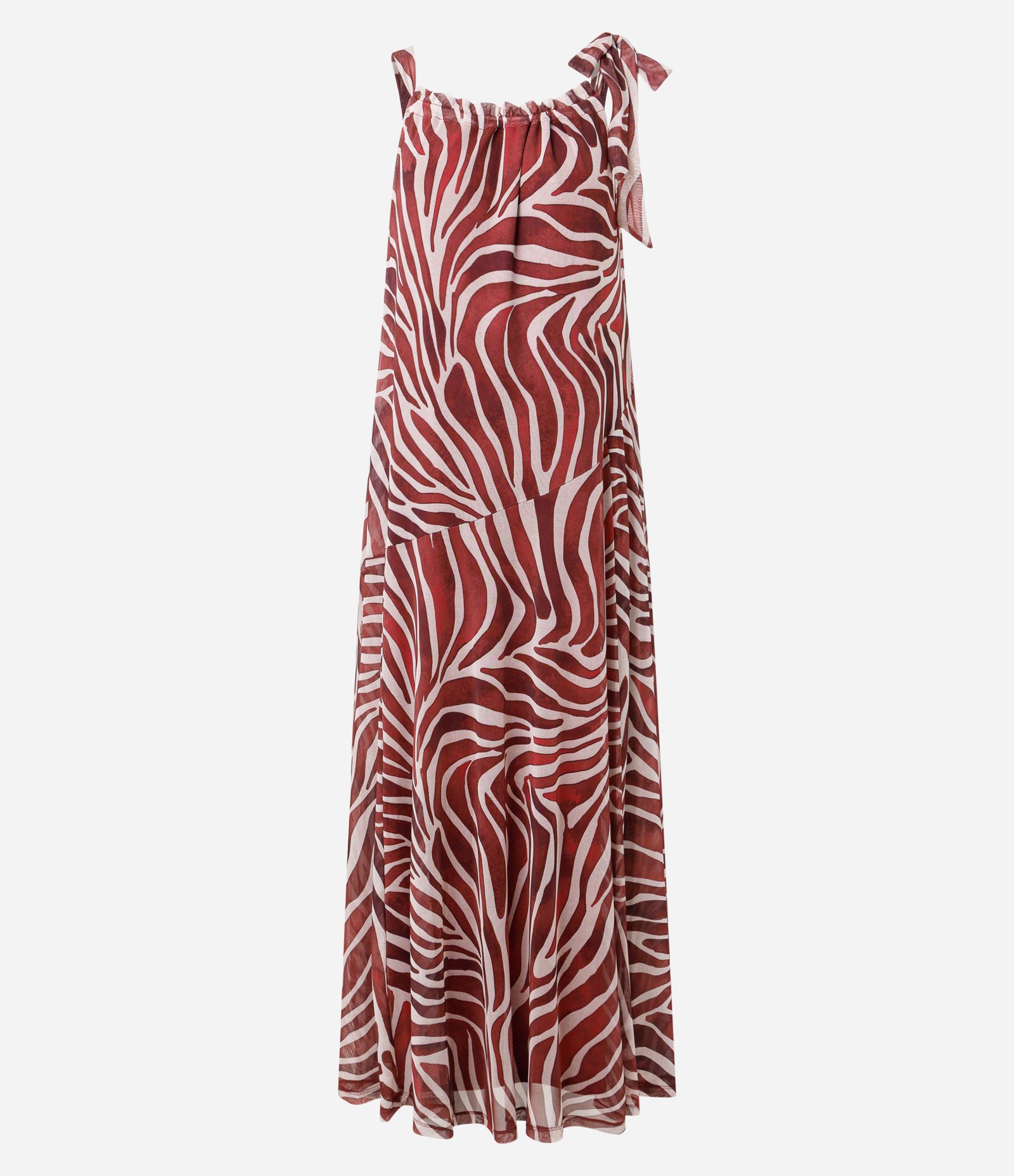 Vestido Longo em Tule com Estampa Abstrata Vermelho 5