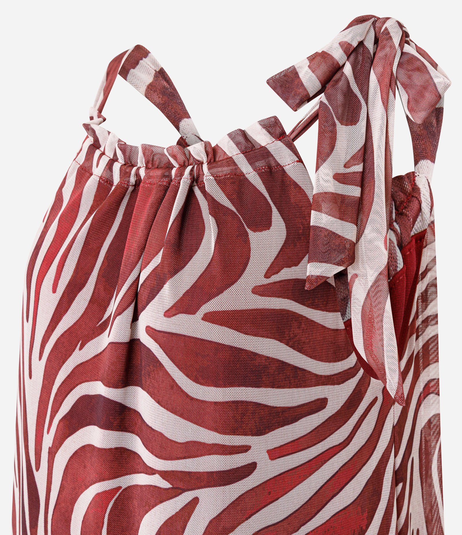 Vestido Longo em Tule com Estampa Abstrata Vermelho 6