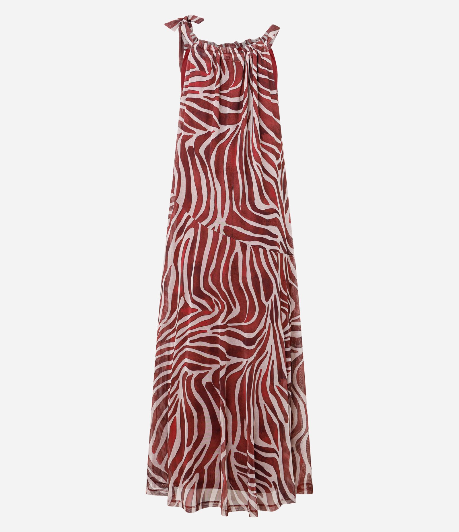 Vestido Longo em Tule com Estampa Abstrata Vermelho 7