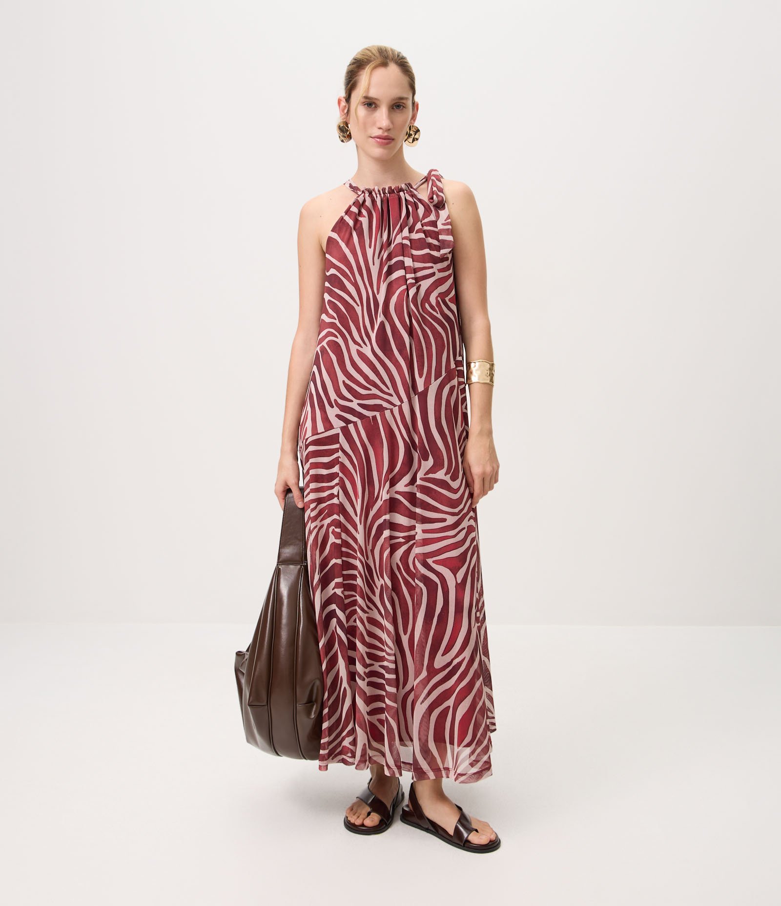 Vestido Longo em Tule com Estampa Abstrata Vermelho 2