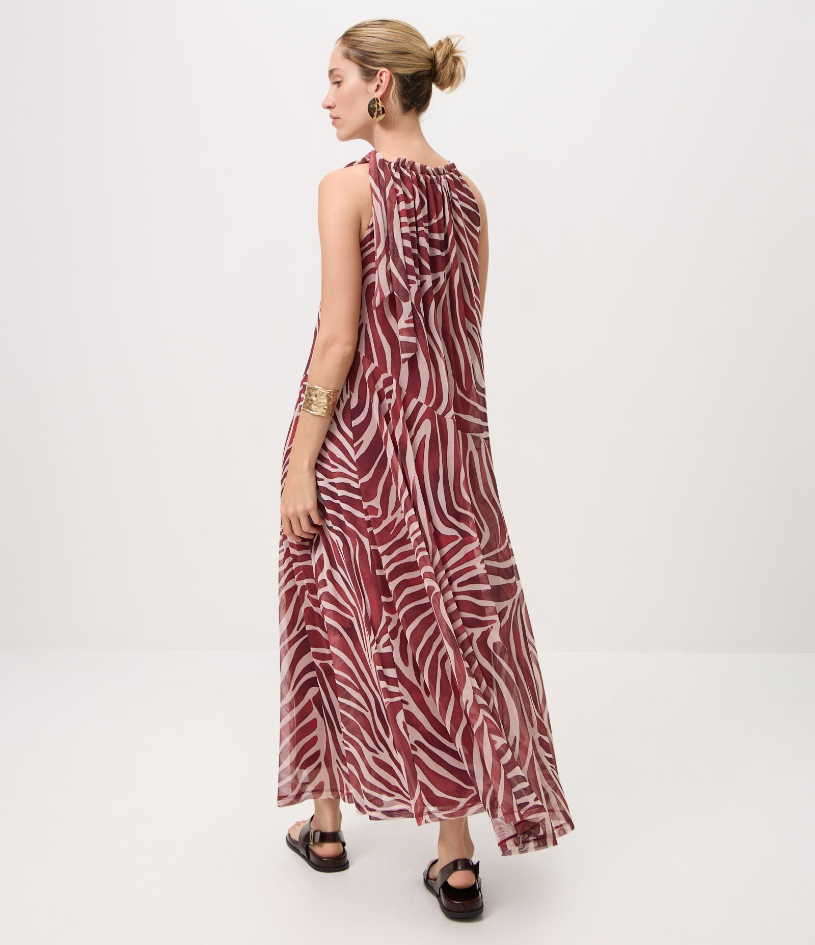 Vestido Longo em Tule com Estampa Abstrata Vermelho 4